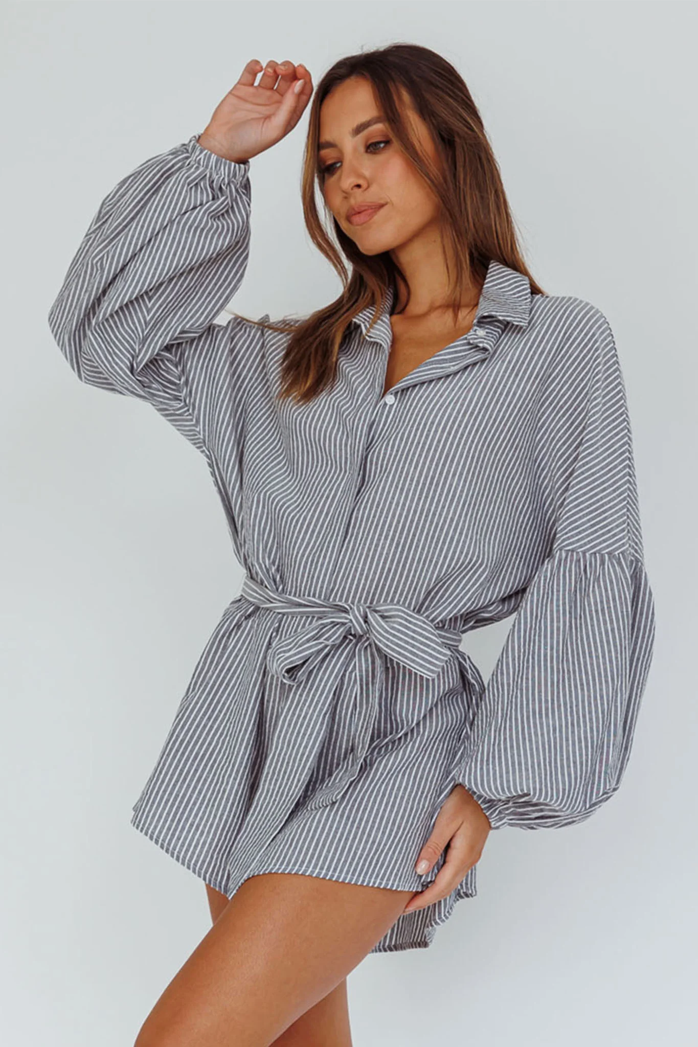 Daytona Beach Long Sleeve Shirt Romper Pinstripe - Sonourner