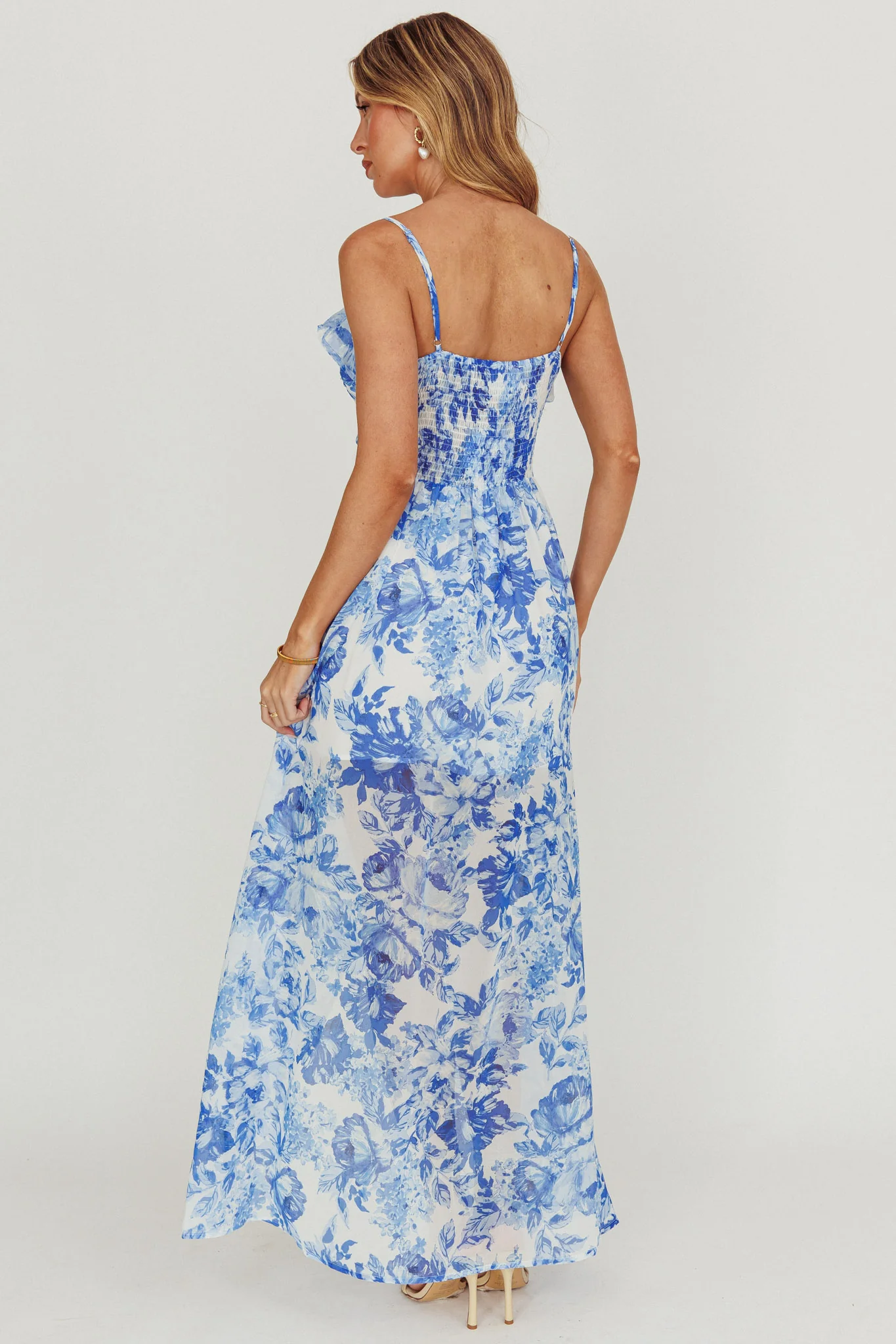 Reanne Chiffon Floral High-Low Hem Dress Blue - Sonourner