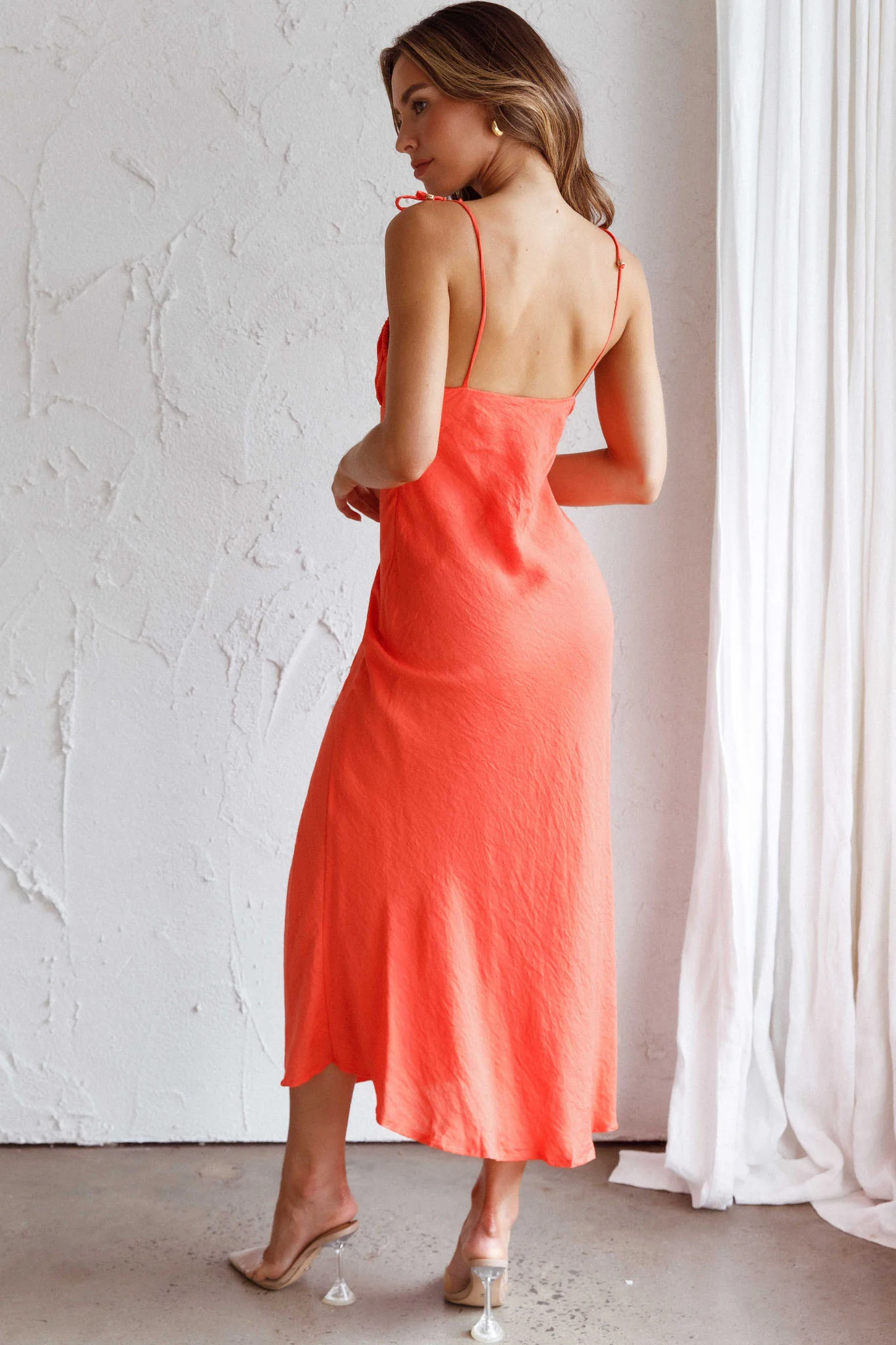 Clovelly Tied Shoulder Midi Dress Orange - Sonourner