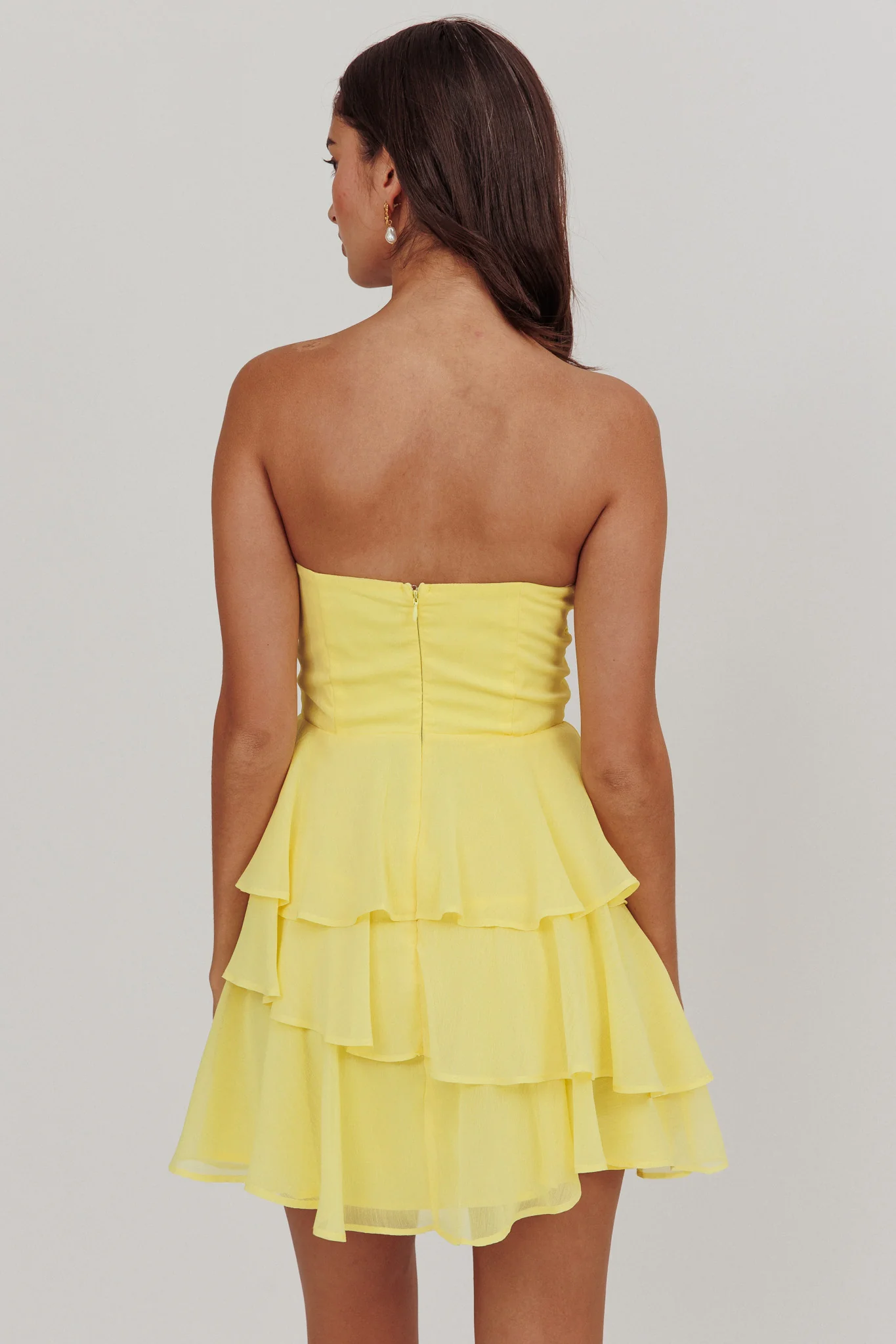 Veda Strapless Ruffle Mini Dress Lemon - Sonourner