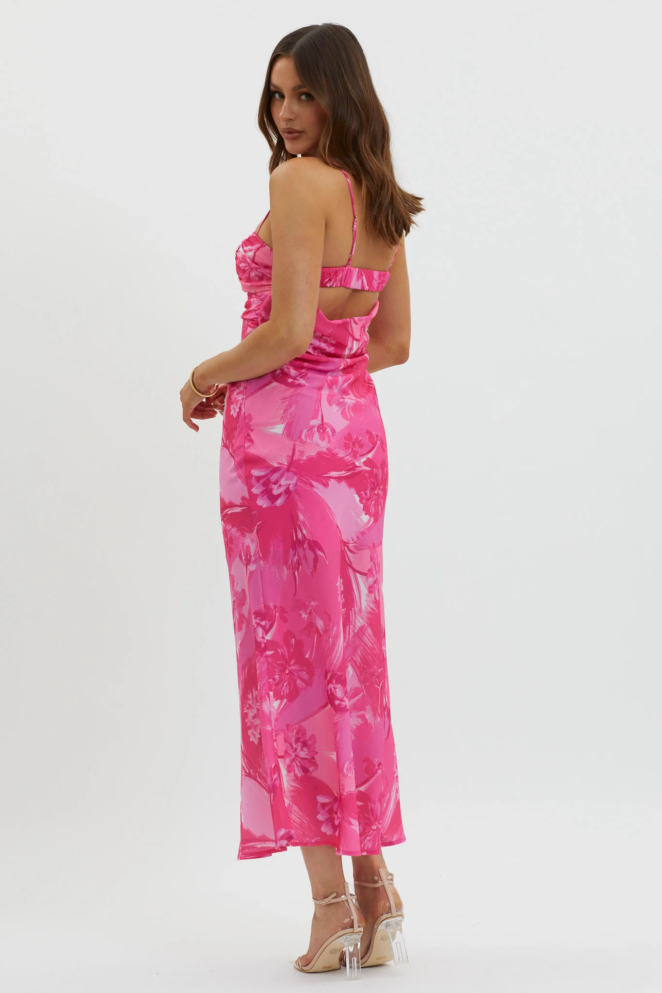 Melania Cut-Out Bodice Dress Floral Pink - Sonourner