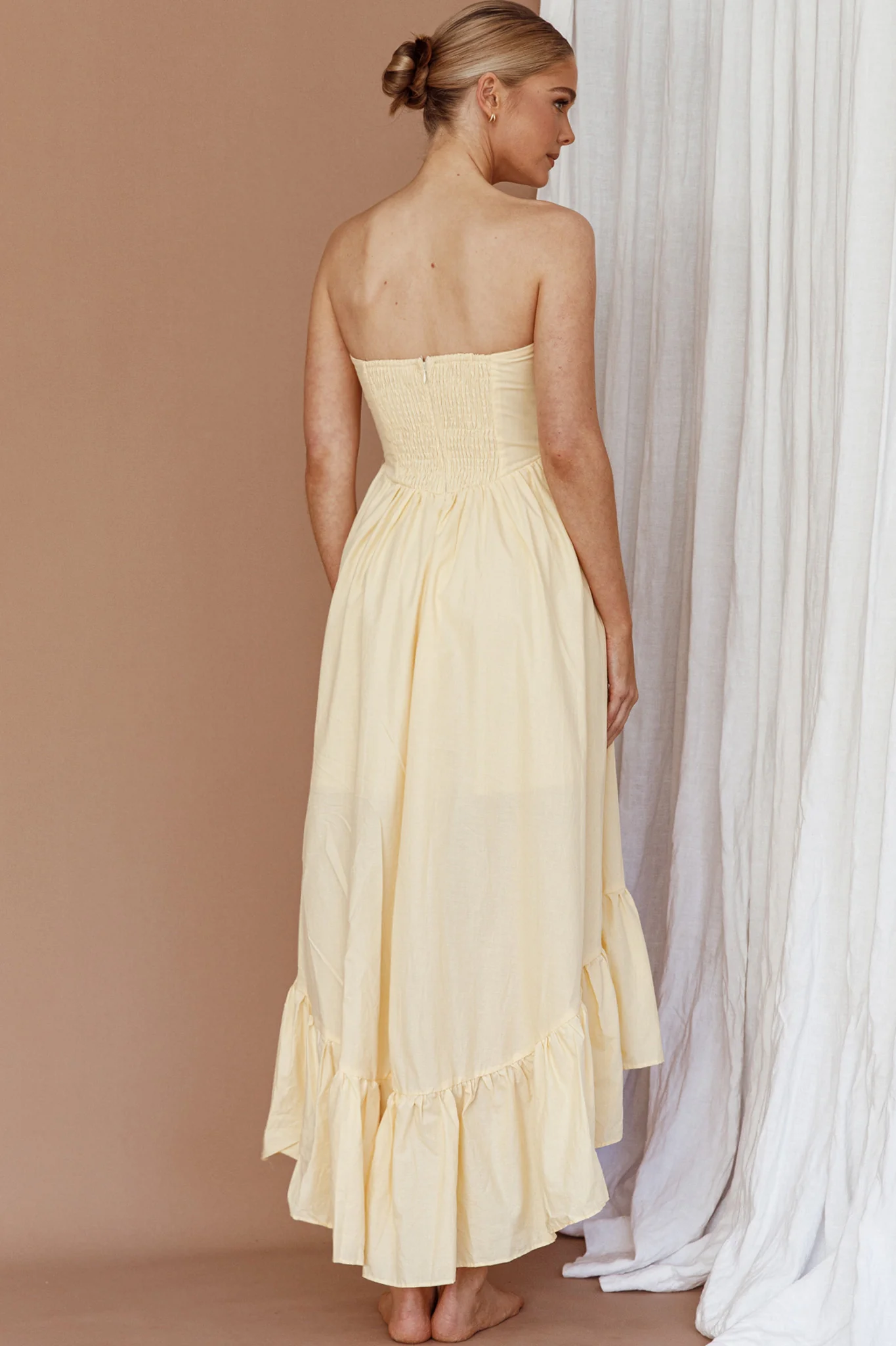 Sunday Mornings Ruched Bust Midi Dress Lemon - Sonourner