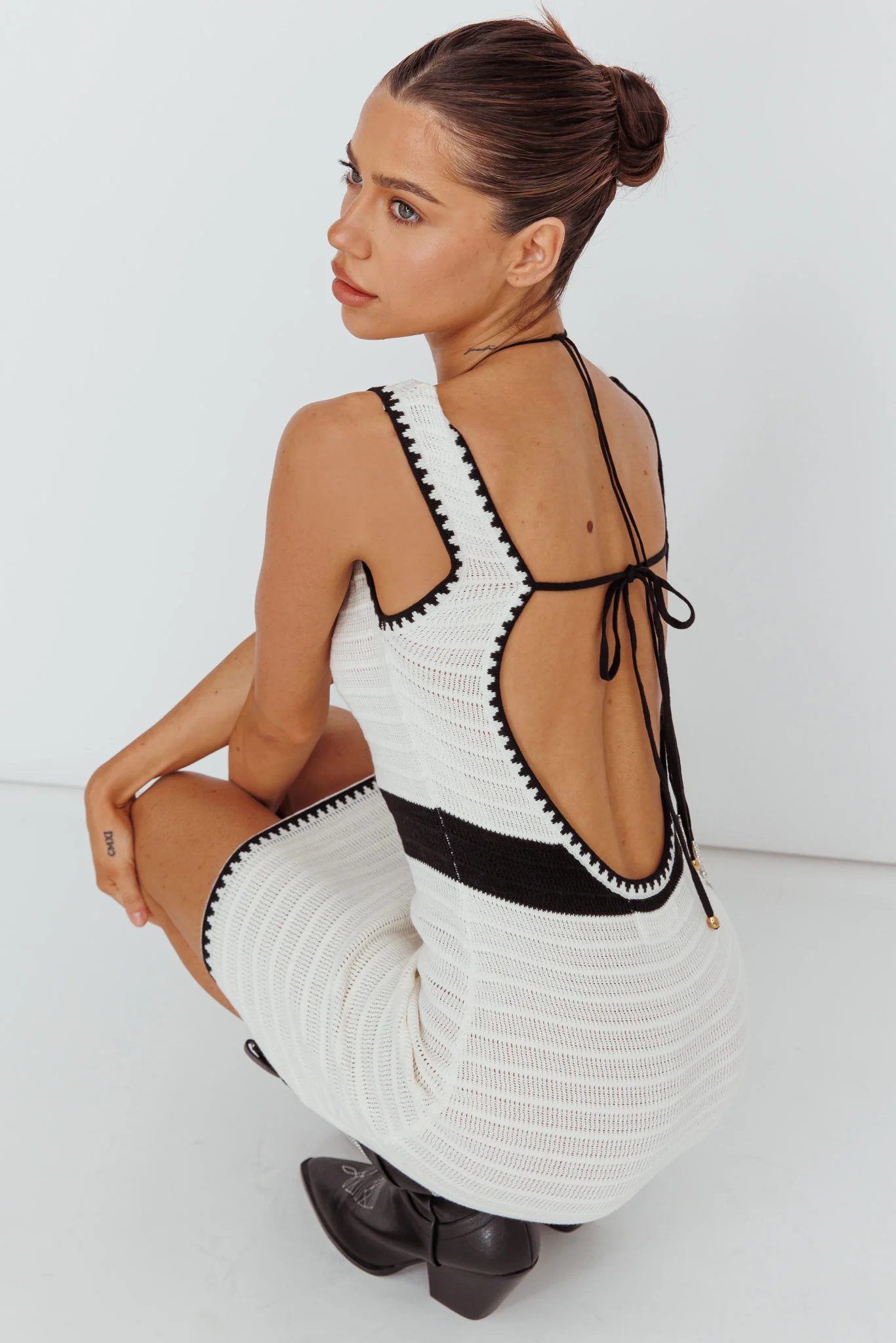 Mica Low Back Crochet Mini Dress Off White - Sonourner