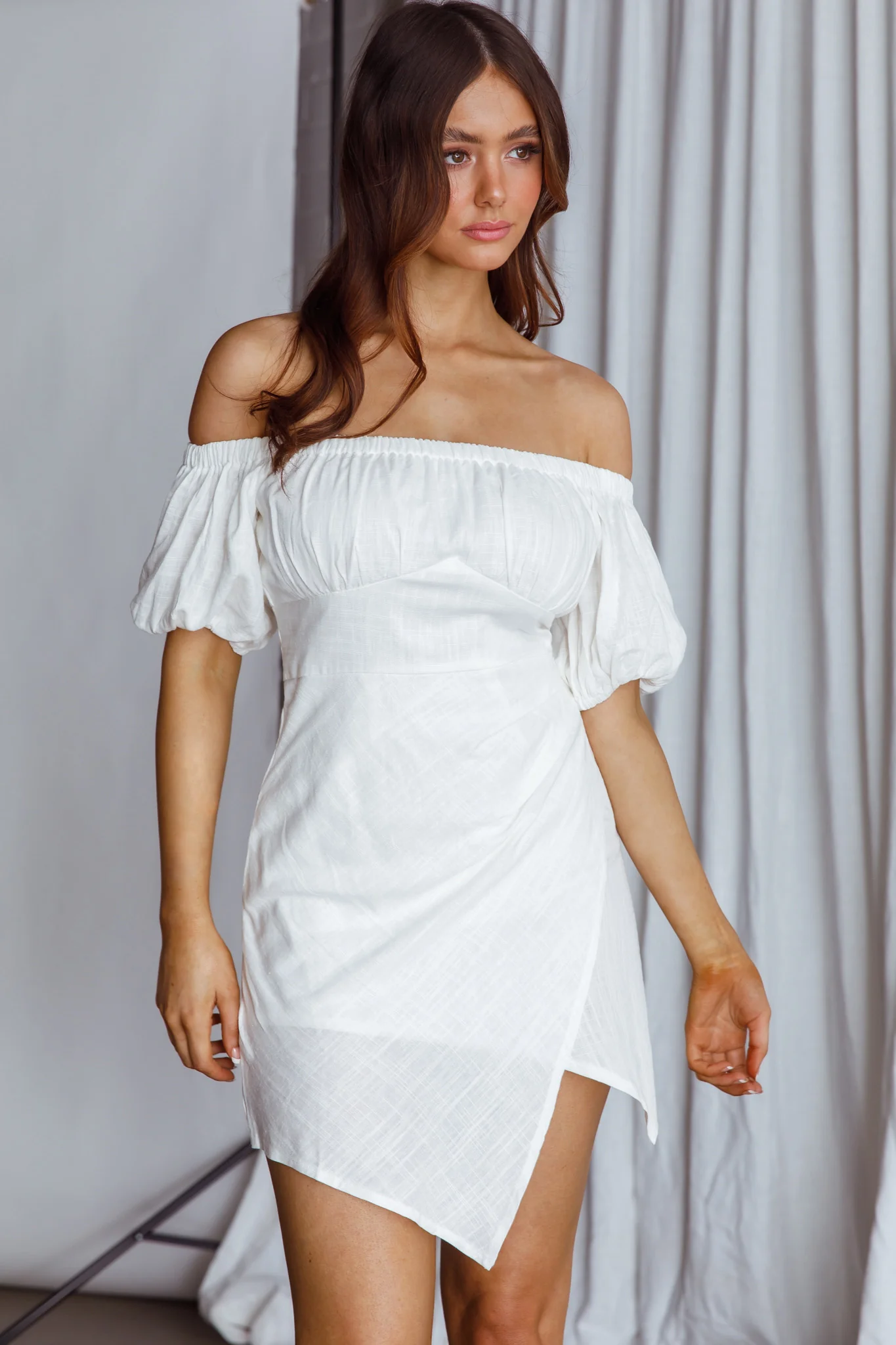 Dayanara Off-Shoulder Puff Sleeve Dress White - Sonourner