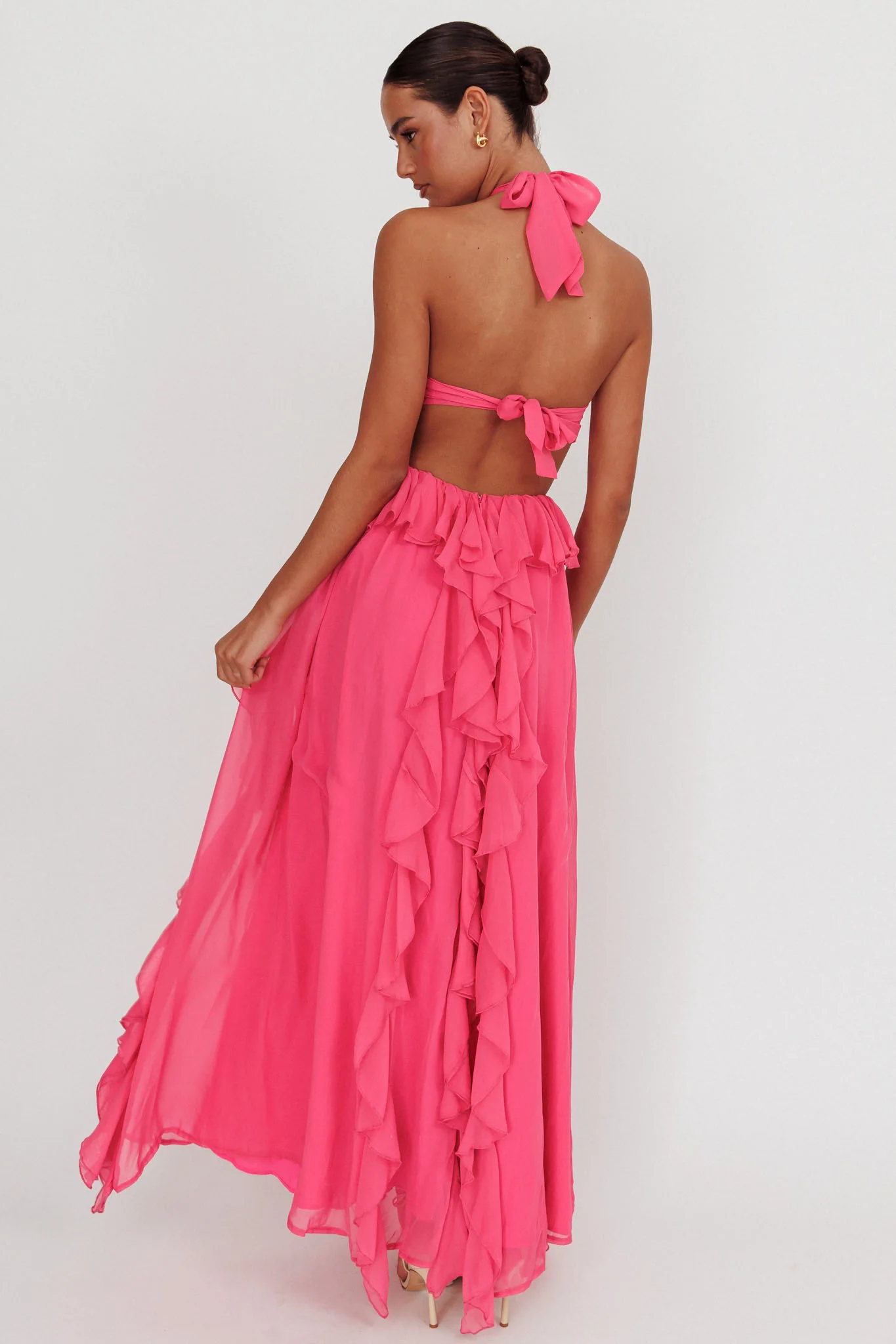 Santiago Cut-Out Ruffle Maxi Dress Fuchsia - Sonourner