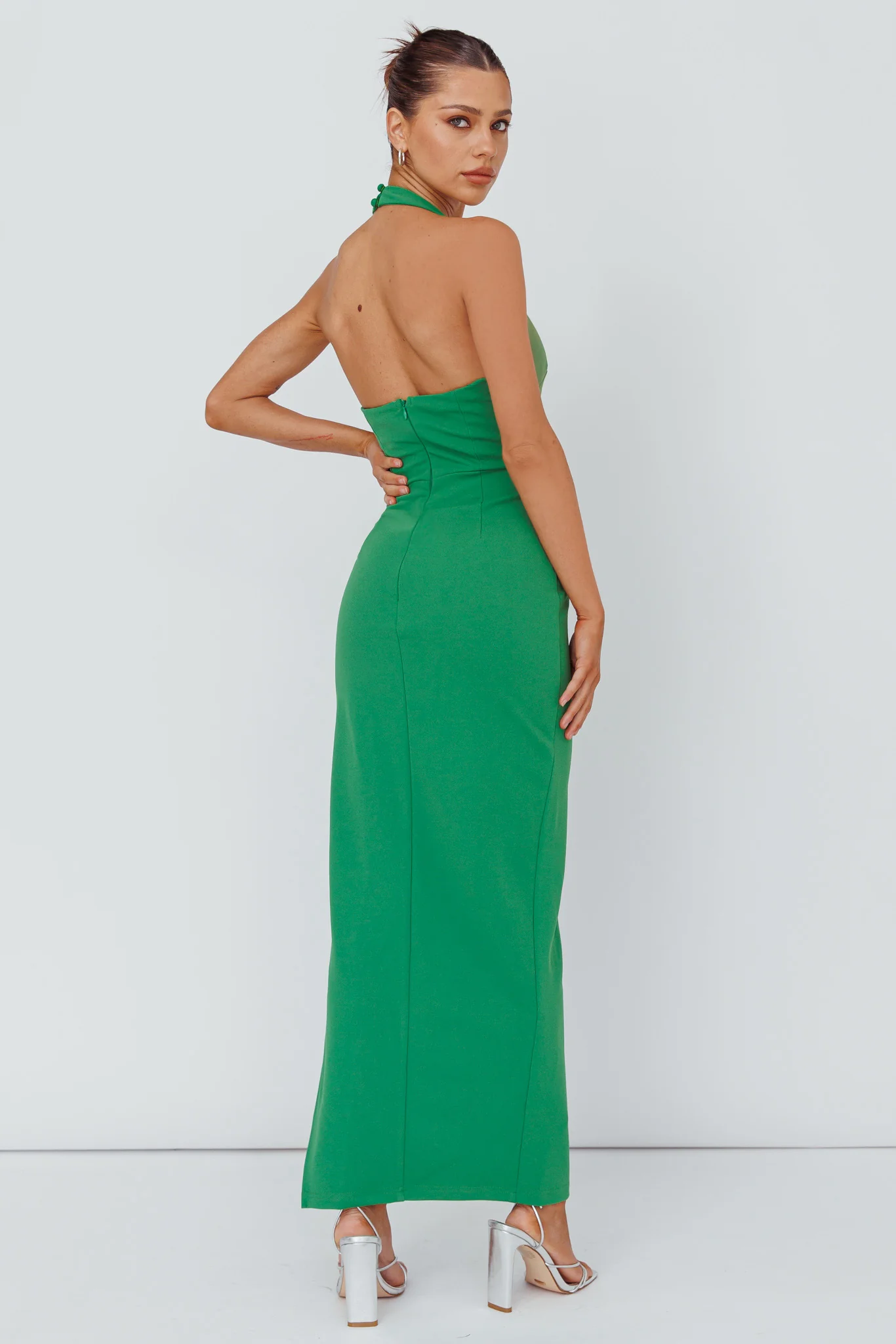 Leading Role Diamante Strap Halter Dress Green - Sonourner