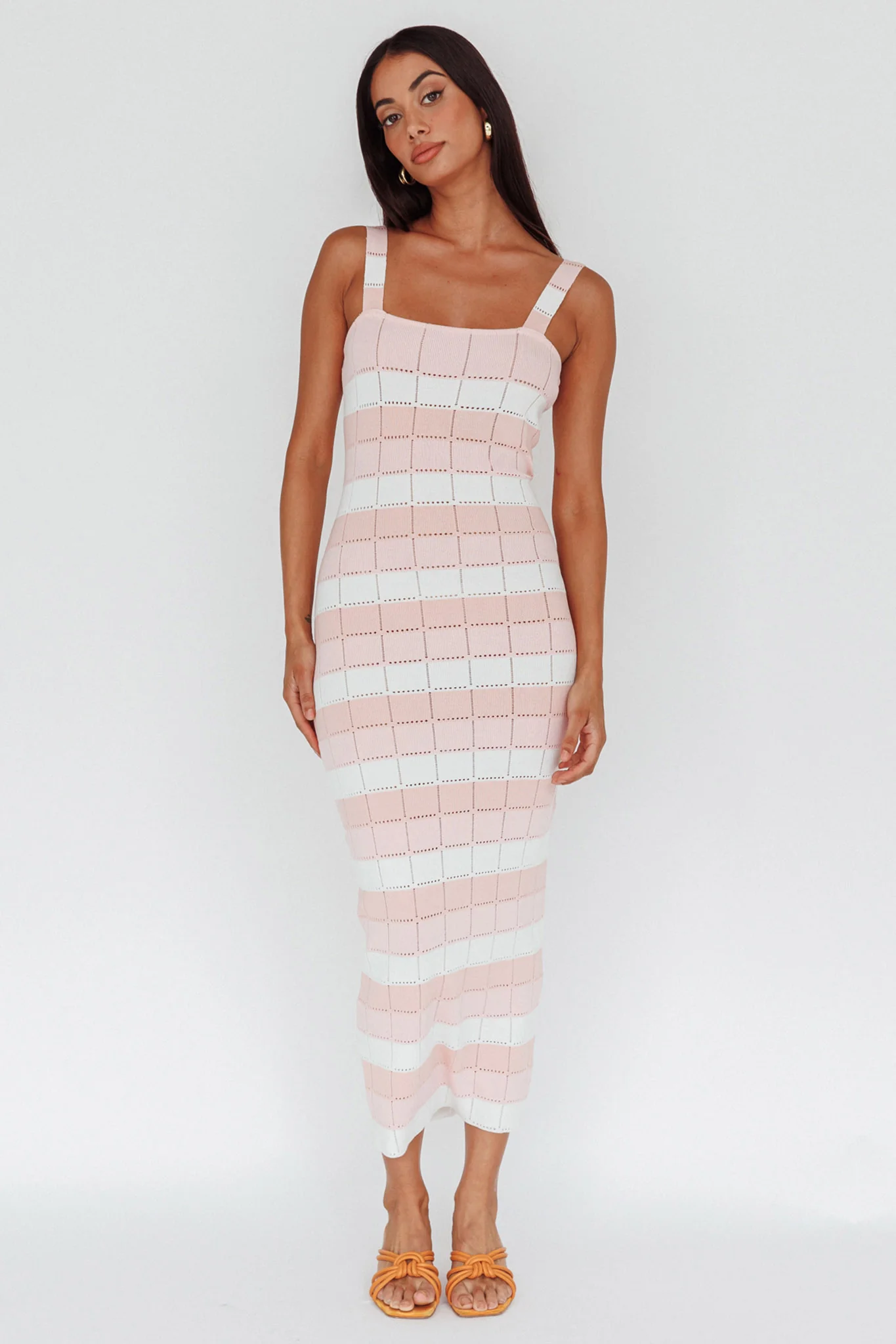 Chase The Sunrise Knit Midi Dress Striped Pink - Sonourner