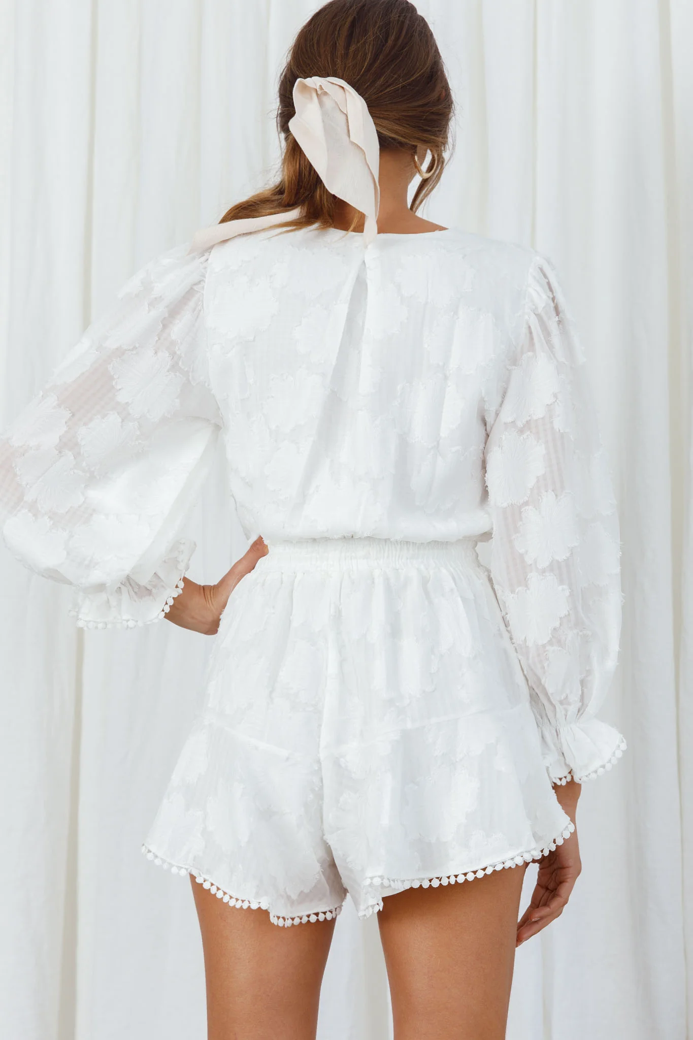 Live Free Button-Up Bodice Long Sleeve Romper White - Sonourner