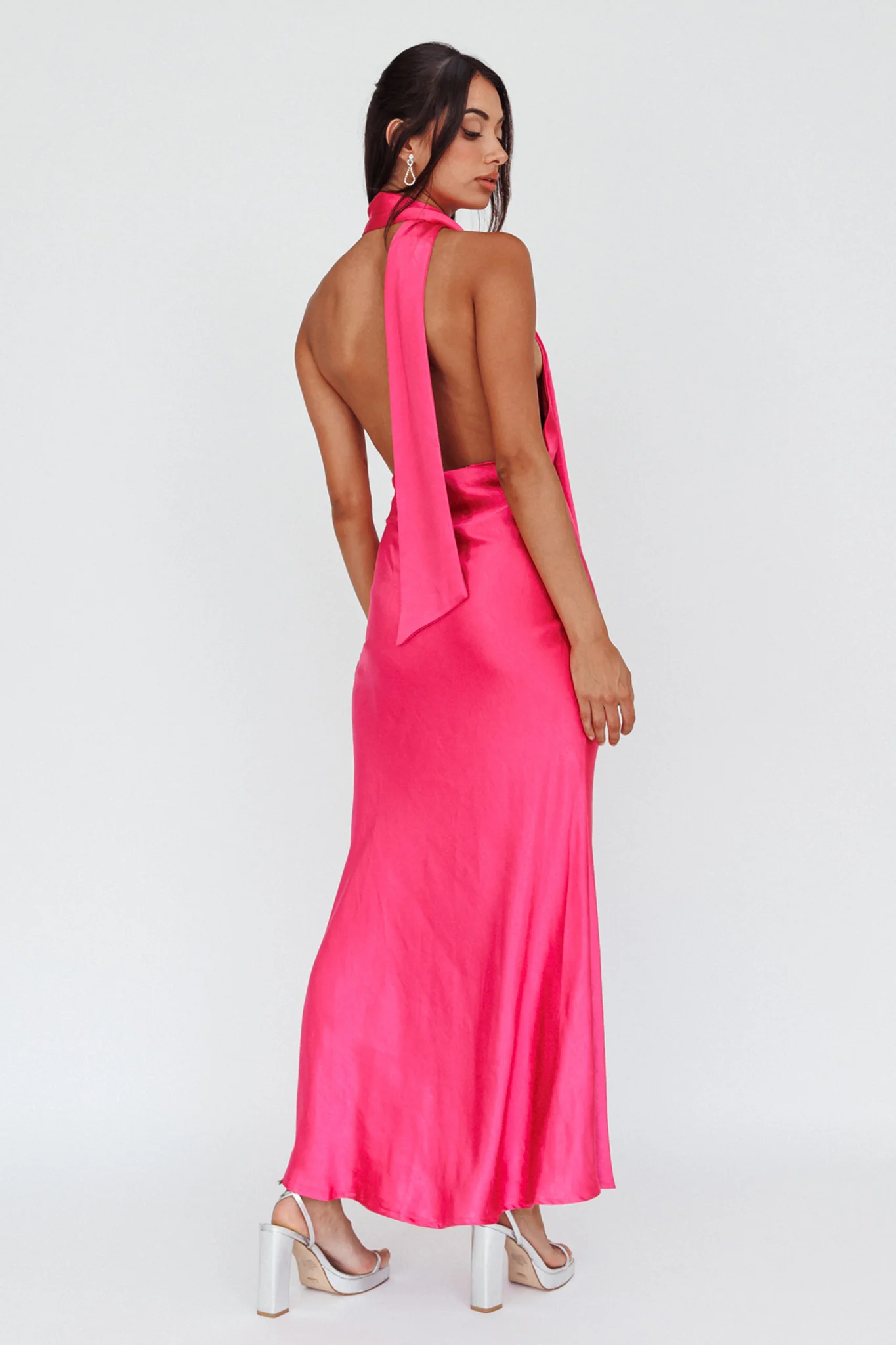 Italia Azure Halterneck Maxi Dress Hot Pink - Sonourner