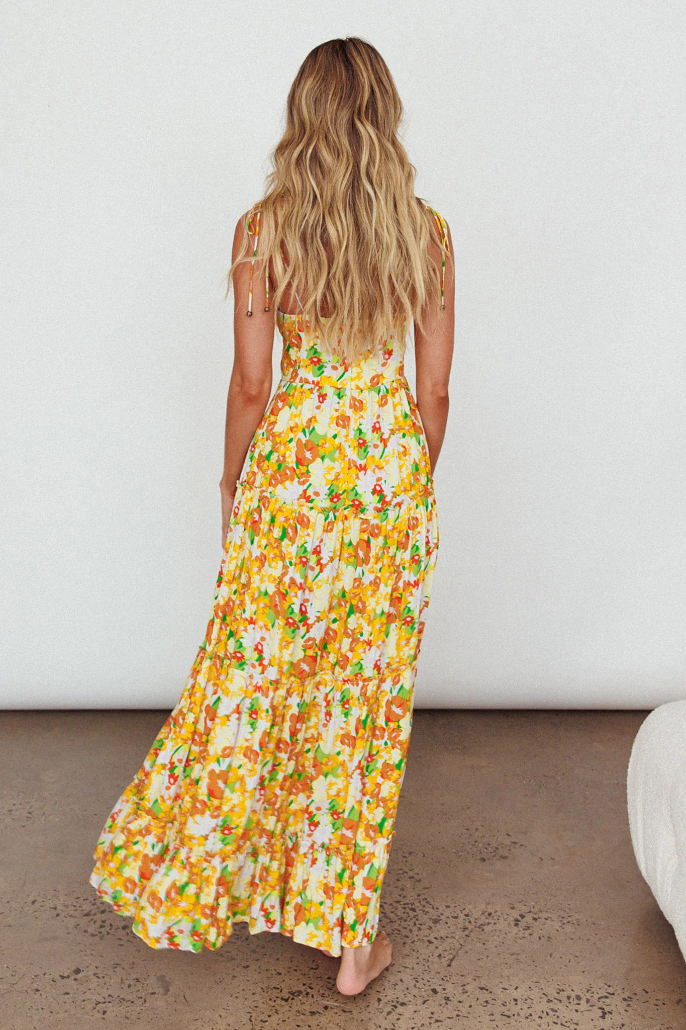 Kinlee Lace-Up Bodice Maxi Dress Floral Orange - Sonourner