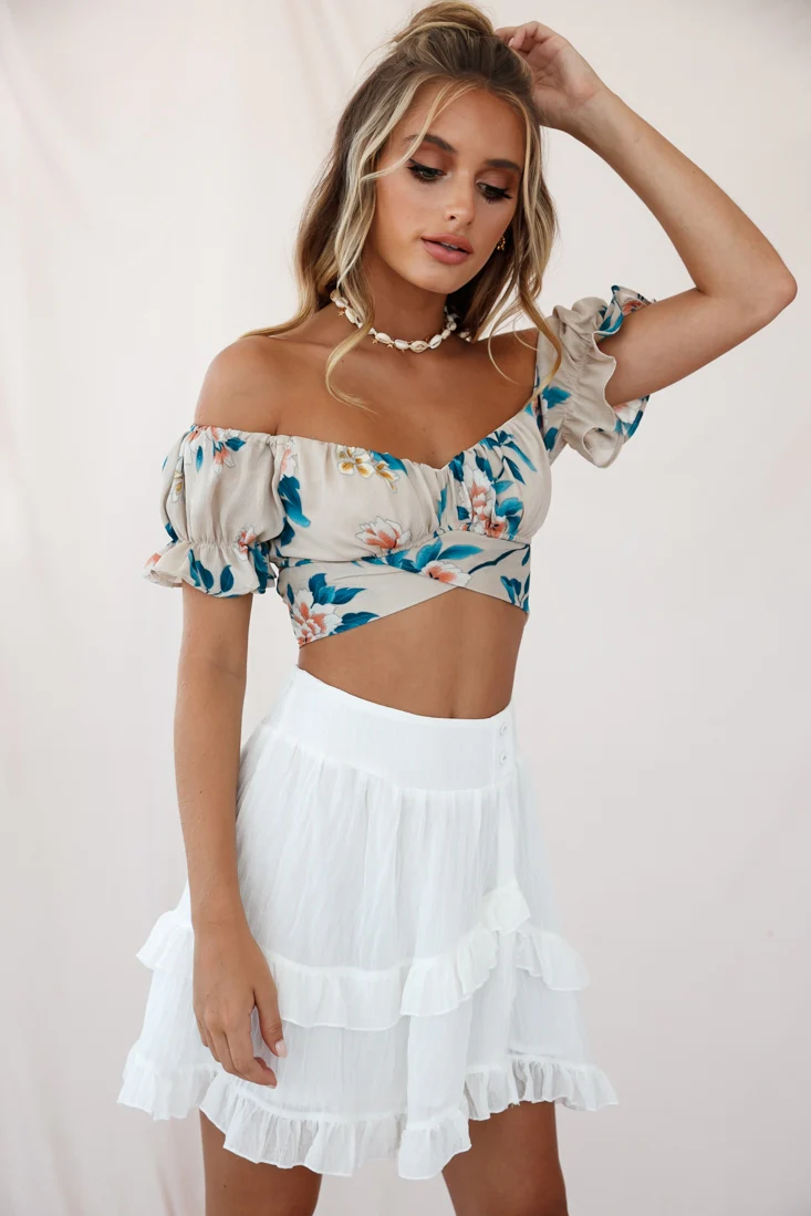 Mara Elasticated Waist Asymmetric Hem Skirt White - Sonourner