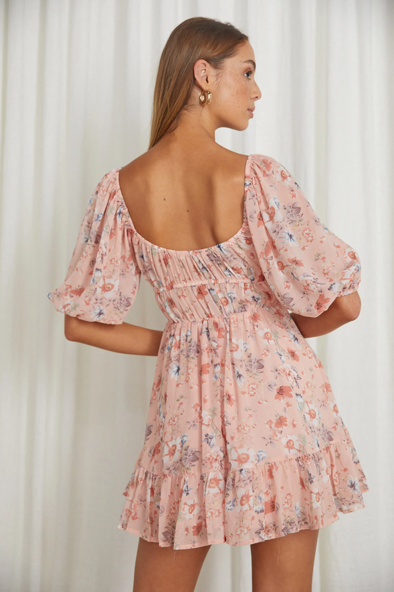 Vista Del Mar Tied Bust Mini Dress Floral Pink - Sonourner