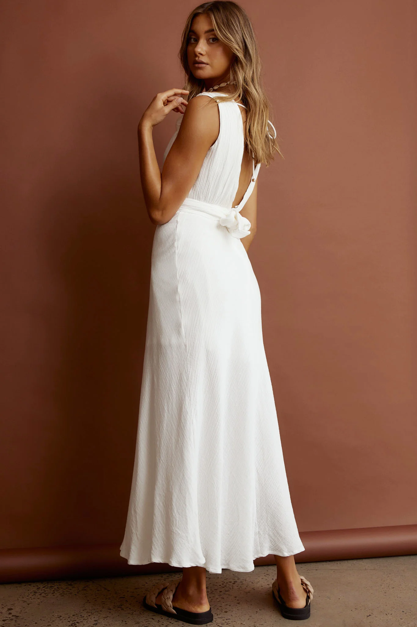 Zanzibar Surplice Neckline Maxi Dress White - Sonourner