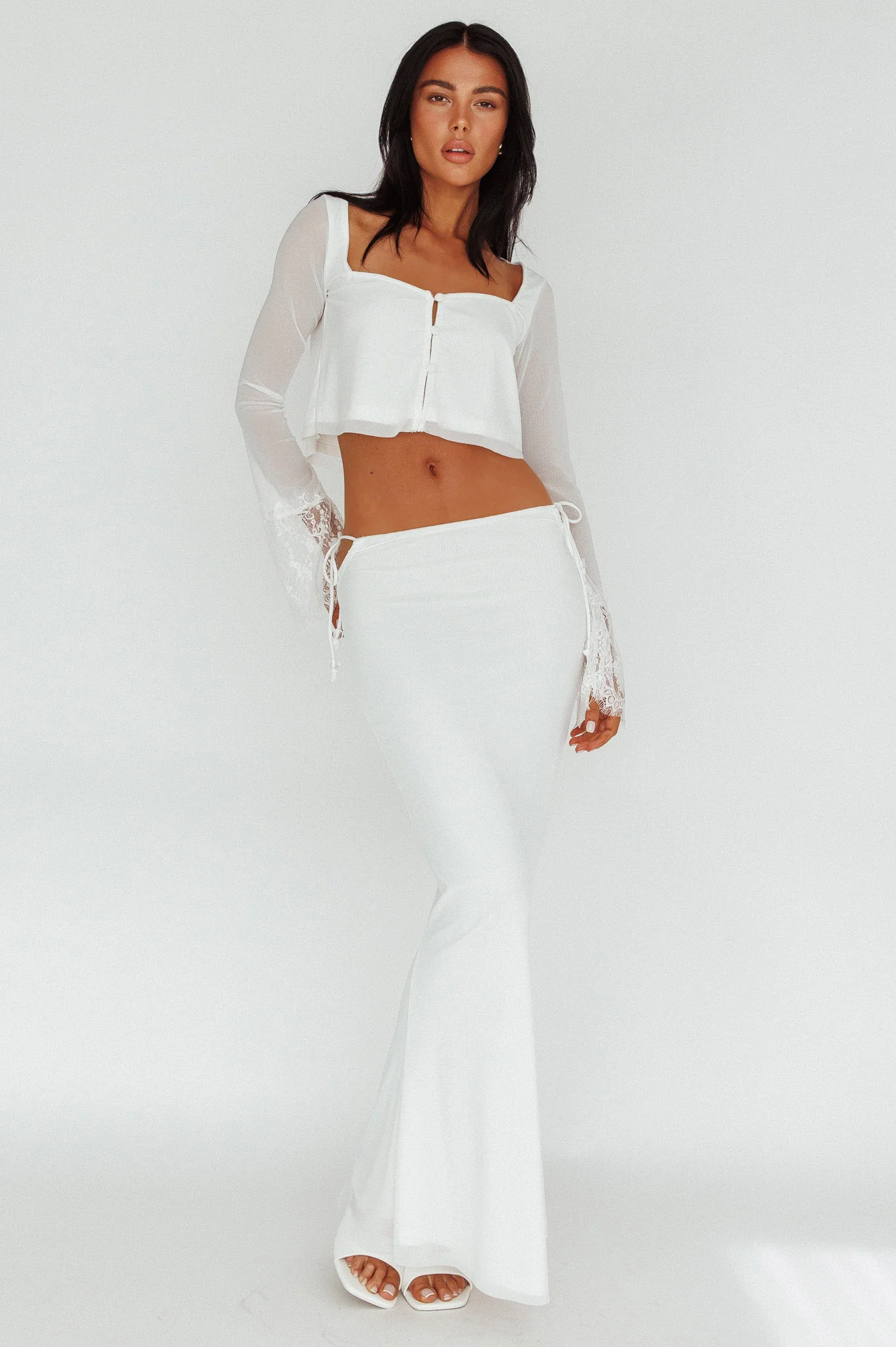 Rana String Tie Side Midi Skirt Cream - Sonourner