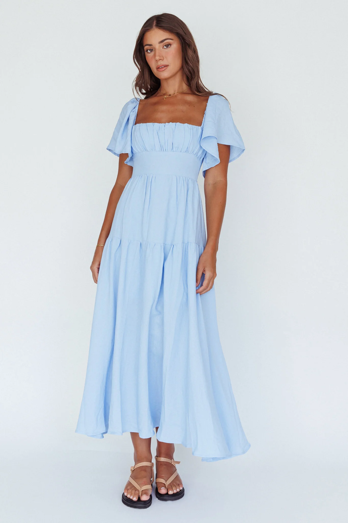 Lula Gathered Bust Midi Dress Blue - Sonourner