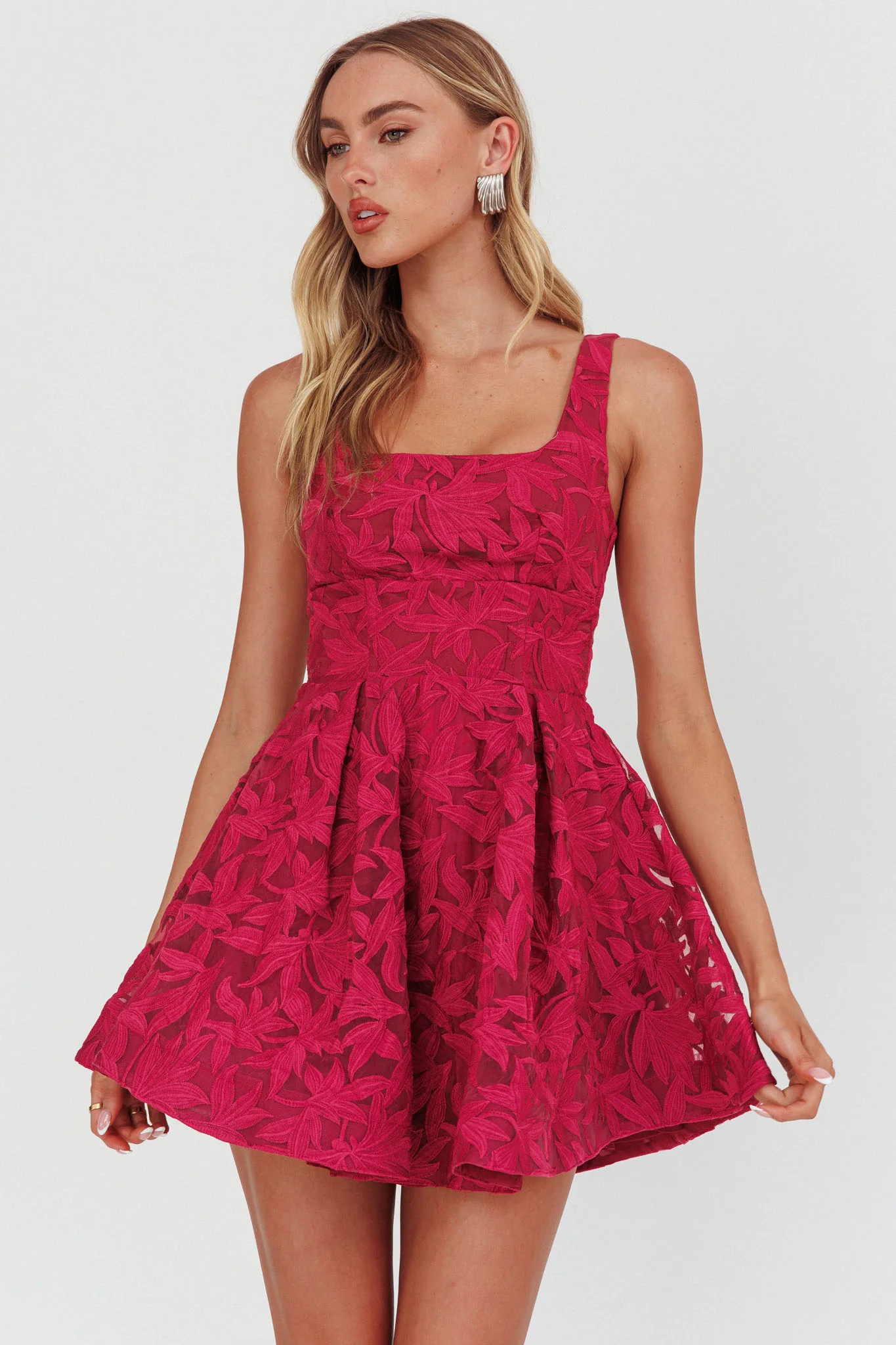 Miley Embroidered A-Line Mini Dress Fuchsia - Sonourner