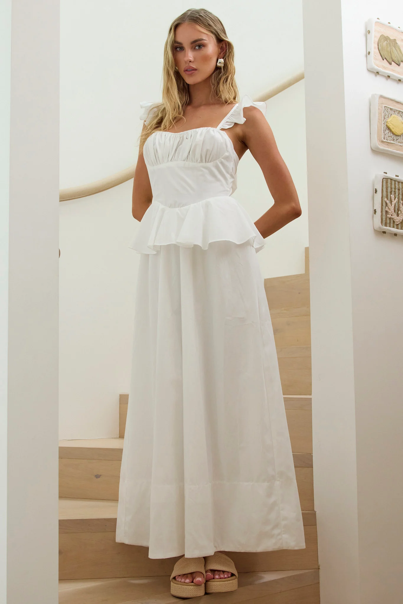 Provence Bloom Peplum Maxi Dress Off White - Sonourner