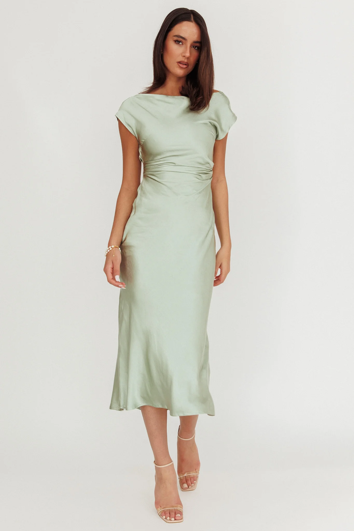 Loveland Cap Sleeve Cowl Back Midi Dress Sage - Sonourner
