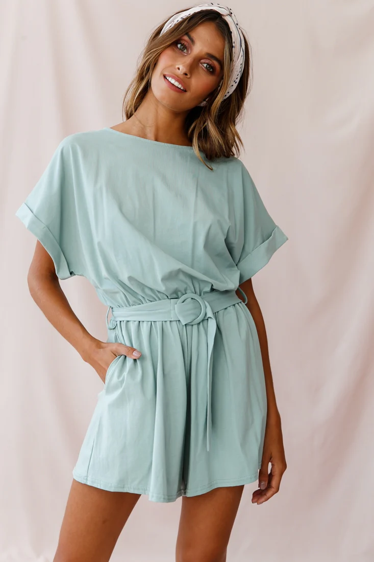 Chelsea Belted T-Shirt Romper Sage - Sonourner