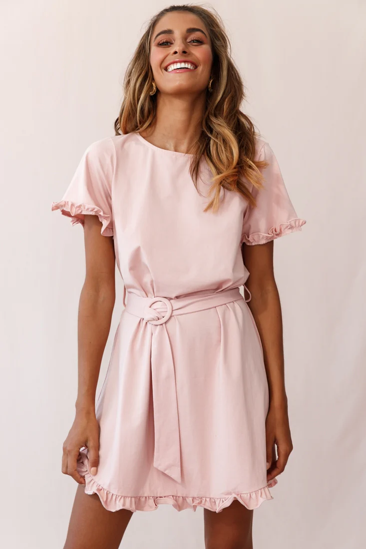 Chelsea Belted T-Shirt Dress Blush - Sonourner