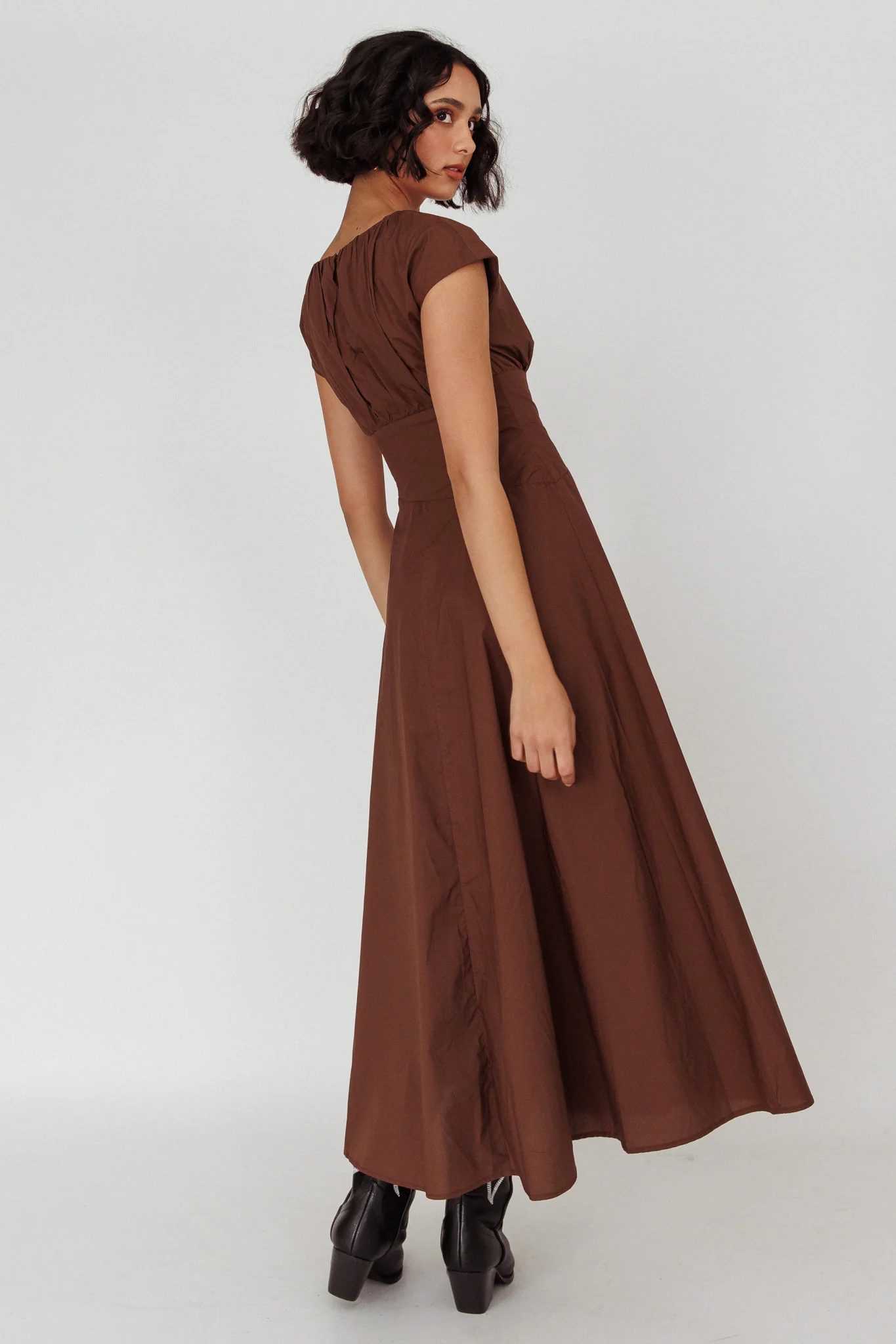 Derry Cap Sleeve A-line Maxi Dress Chocolate - Sonourner