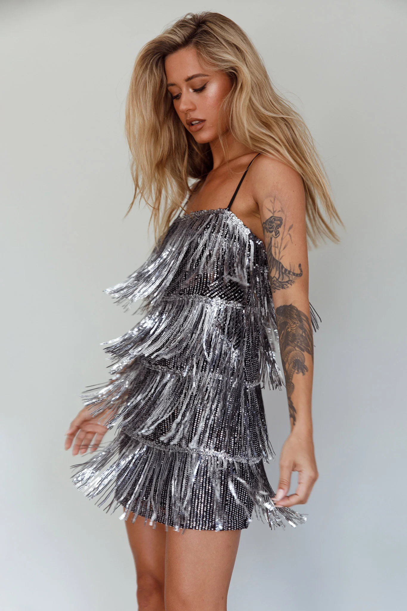 New York Nights Sequin Fringe Mini Dress Black - Sonourner