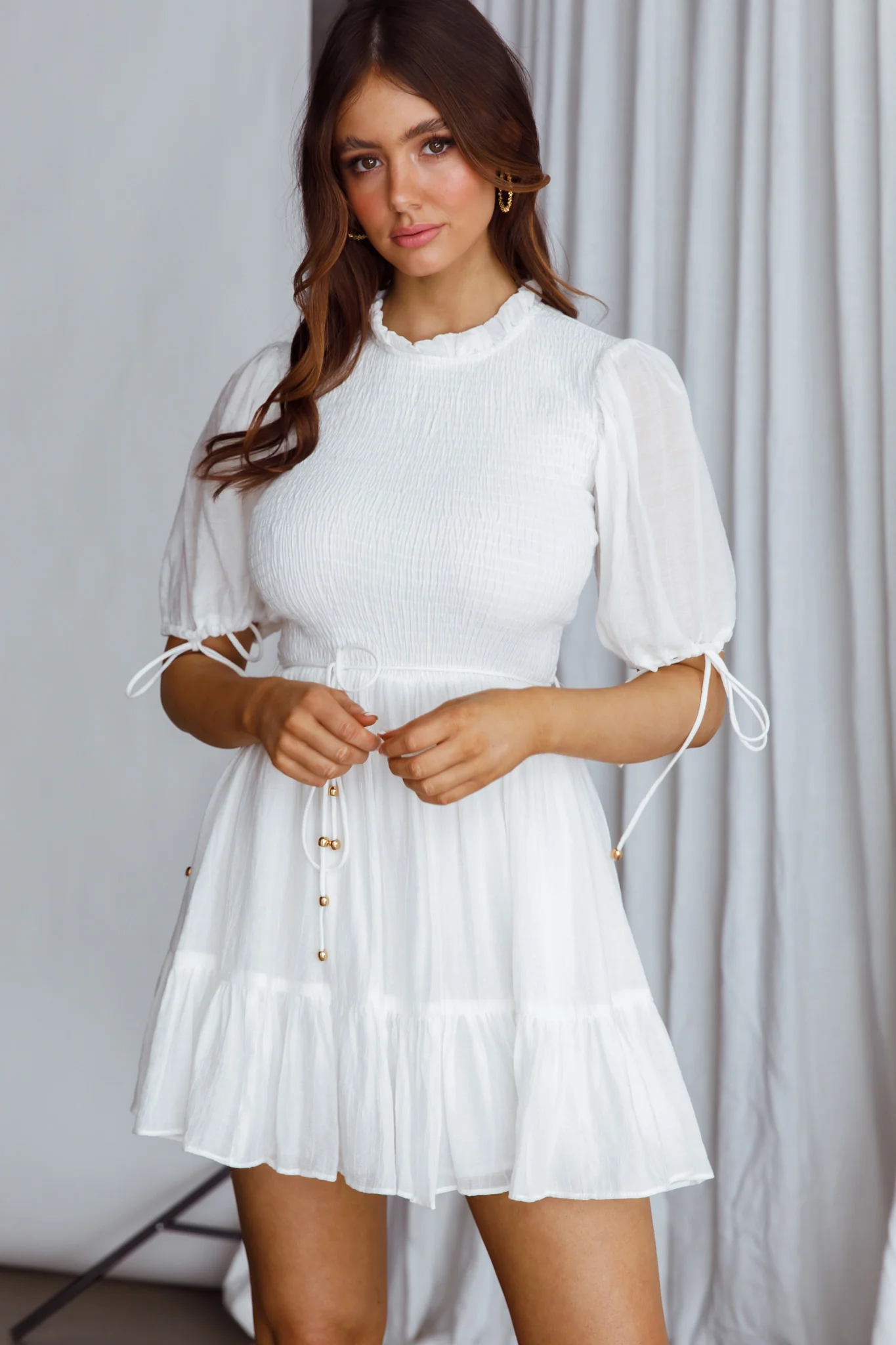 Secret Garden Puff Sleeve Smocked Bodice Dress White - Sonourner