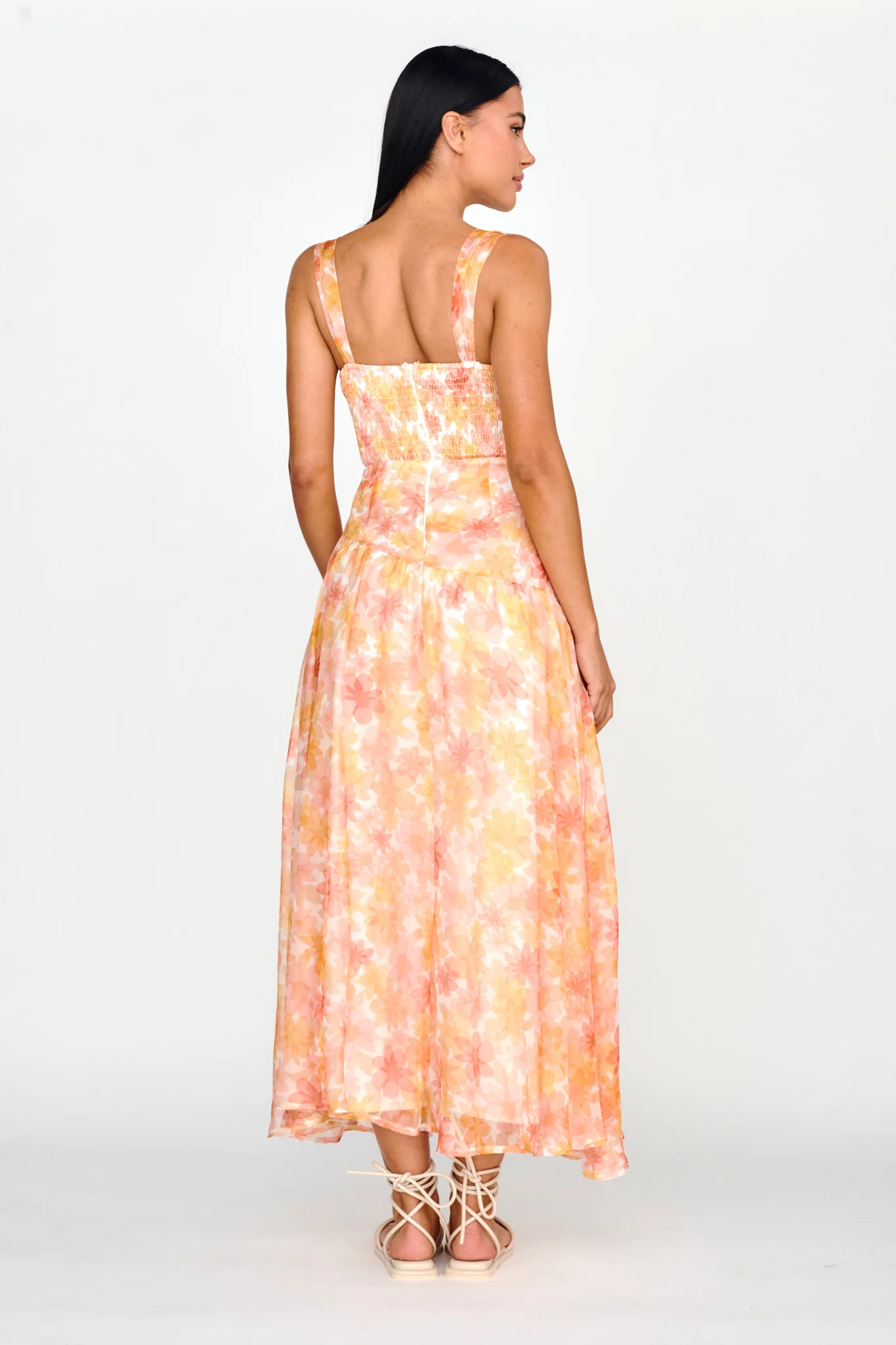 Nichola Ruched Bust Midi Dress Floral Orange - Sonourner