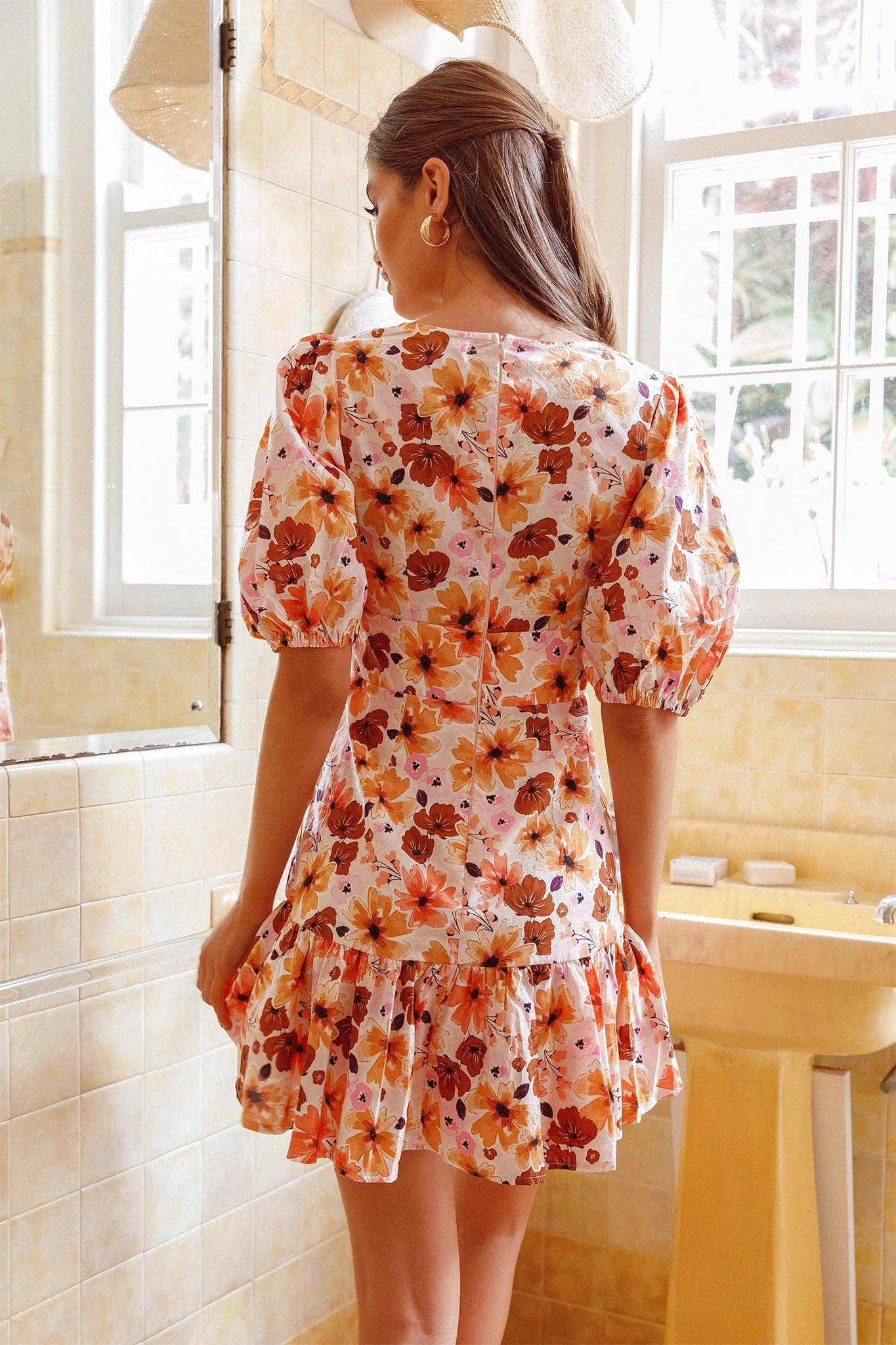 Jemilia Cut-Out Bust Flounce Mini Dress Floral Pink - Sonourner