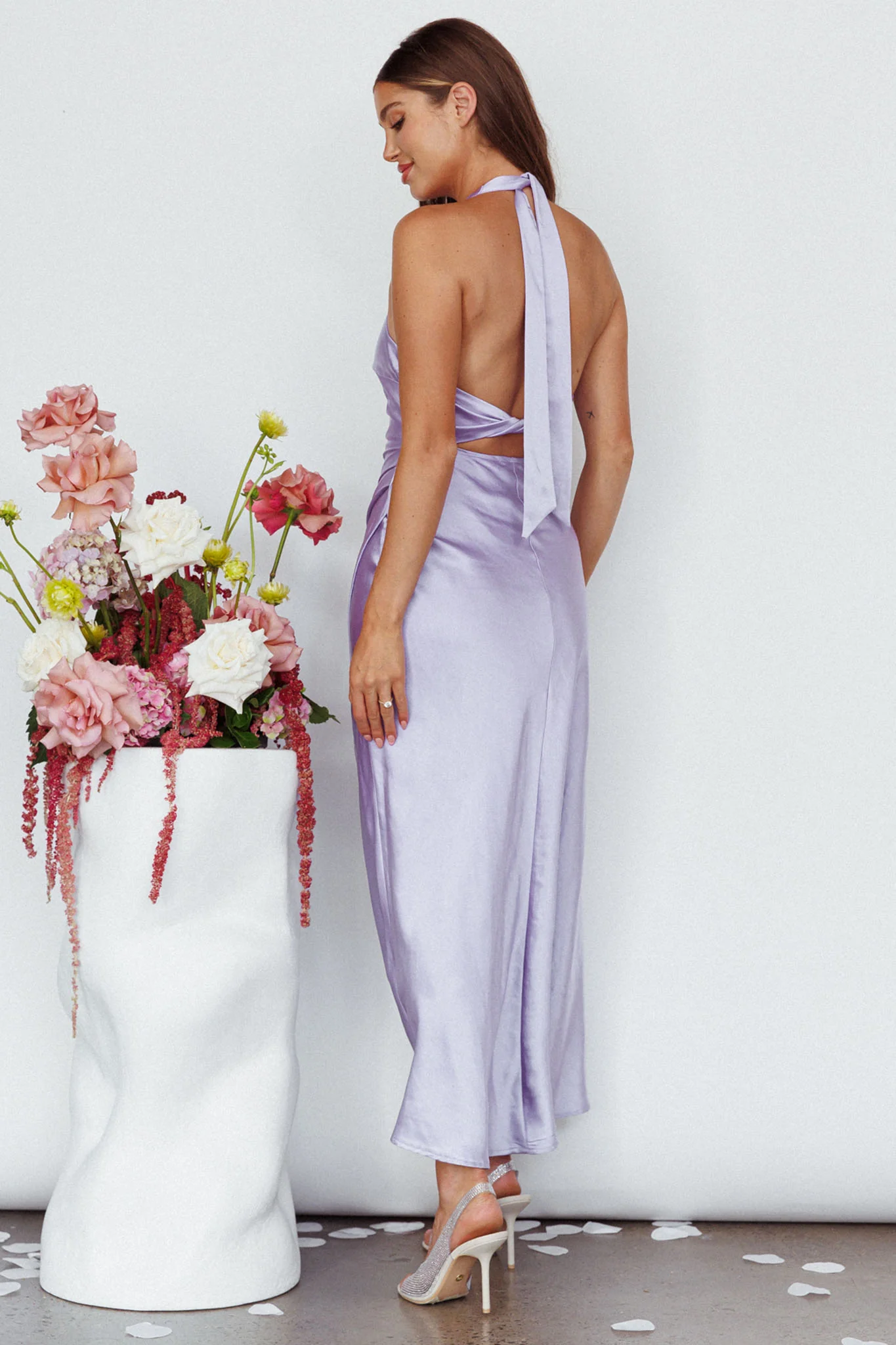 Sonoma Halterneck Faux Wrap Twist Back Maxi Dress Lavender - Sonourner