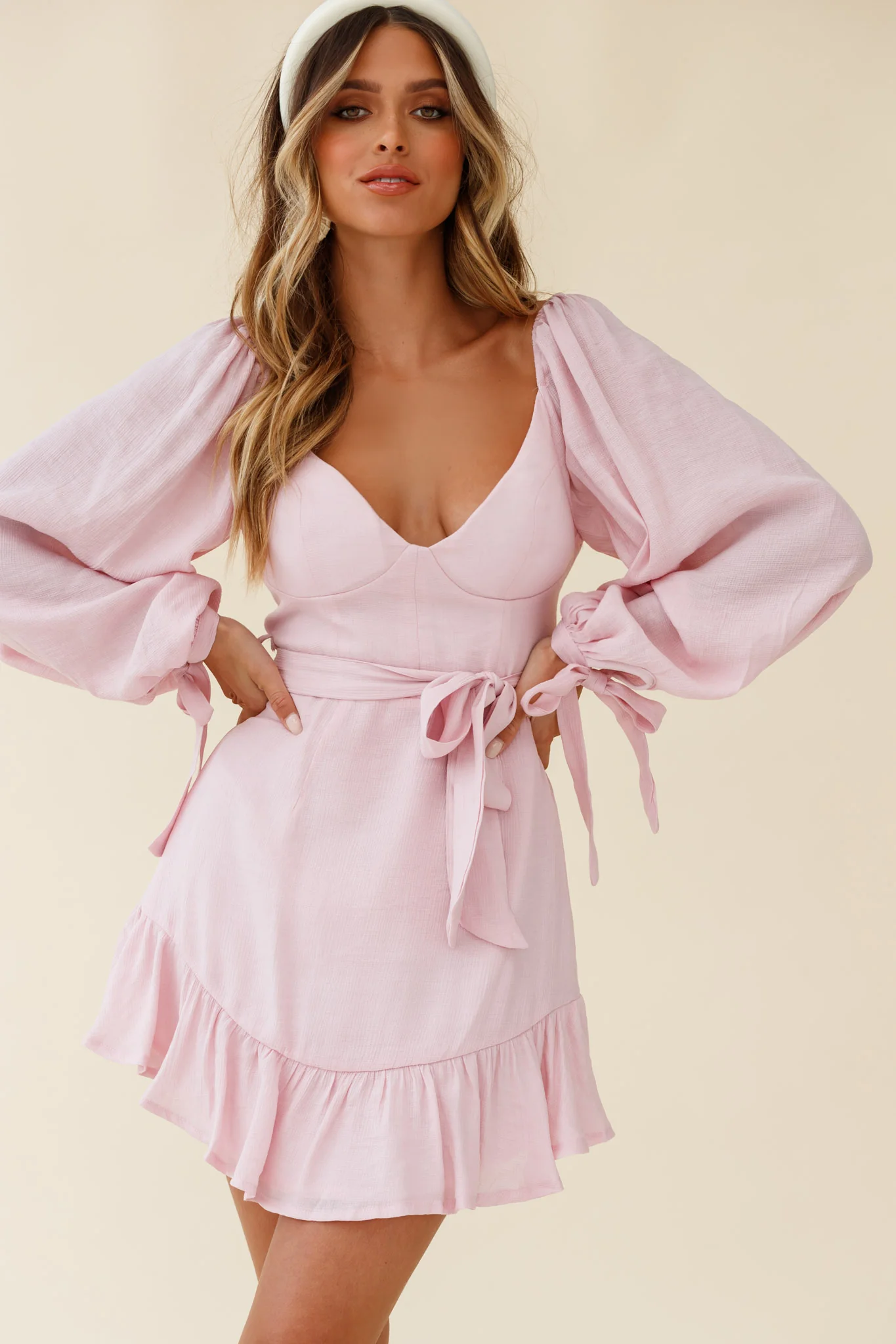 Make Memories Balloon Sleeve Molded Bust Dress Blush - Sonourner