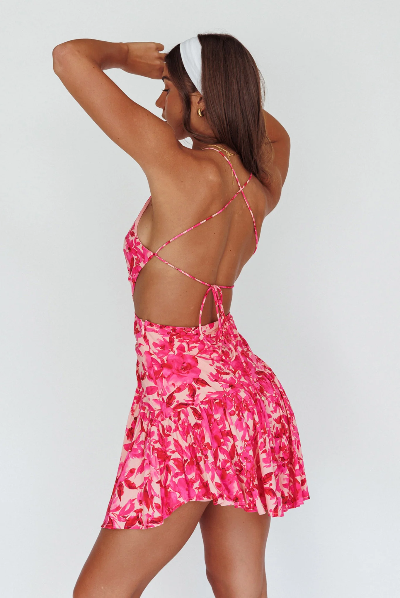 Destination Open Back Mini Dress Floral Pink - Sonourner