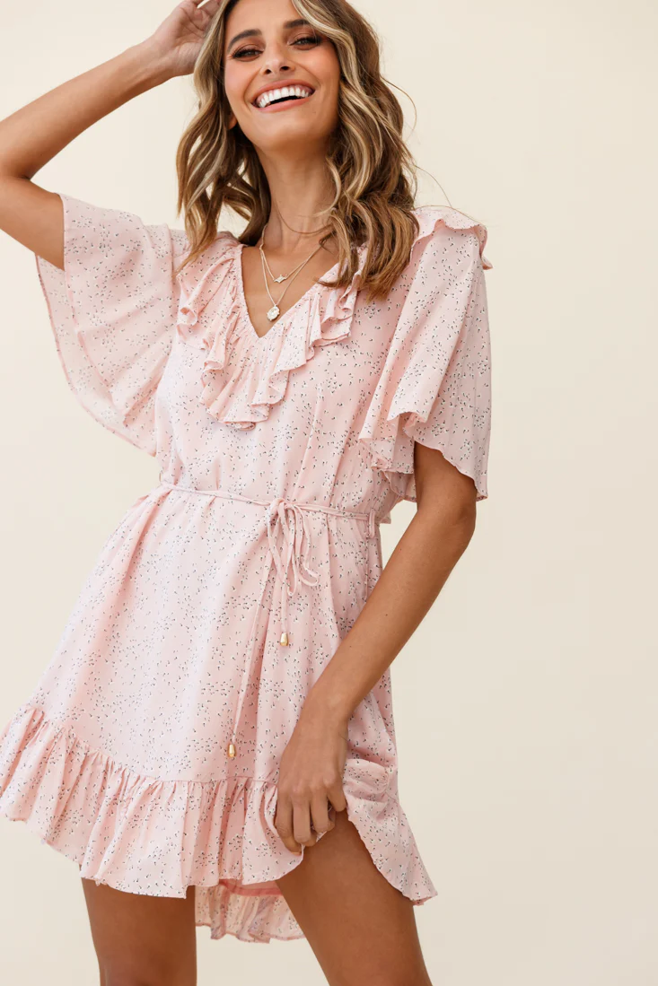 Piper V-Back String Tie Dress Floral Print Pink - Sonourner