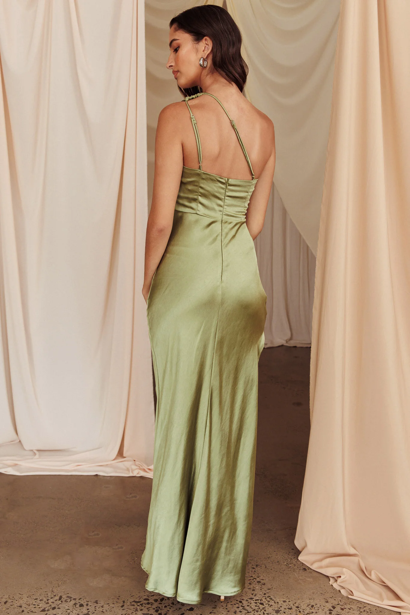 Kamillia One-Shoulder Split Maxi Dress Olive - Sonourner
