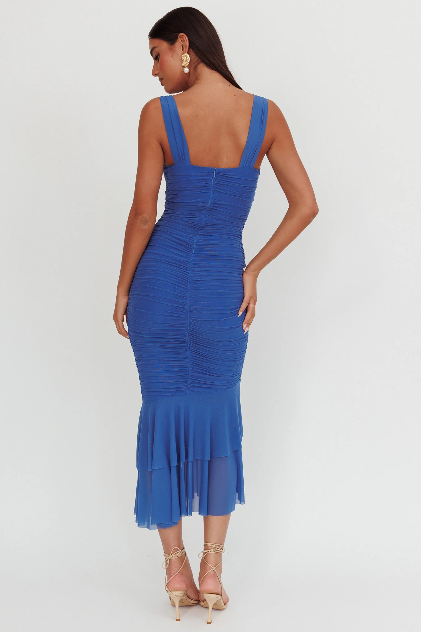 Nadia Ruched Fishtail Maxi Dress Blue - Sonourner