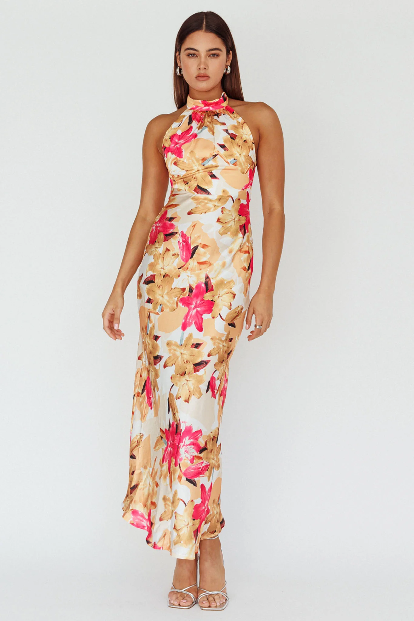 Shana Halterneck Maxi Dress Floral Pink - Sonourner