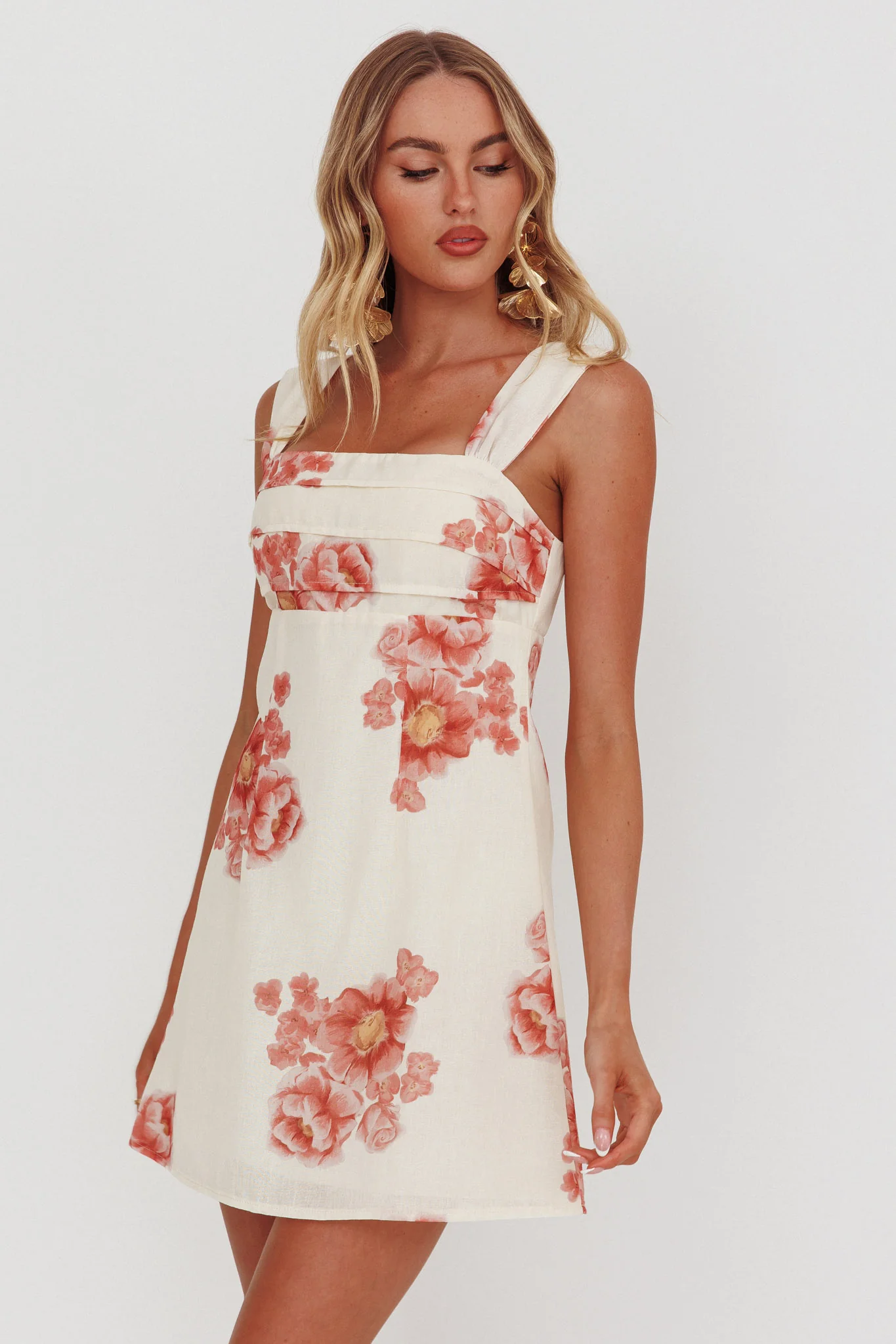 Dixon Pintuck Pleat Mini Dress Floral Beige - Sonourner