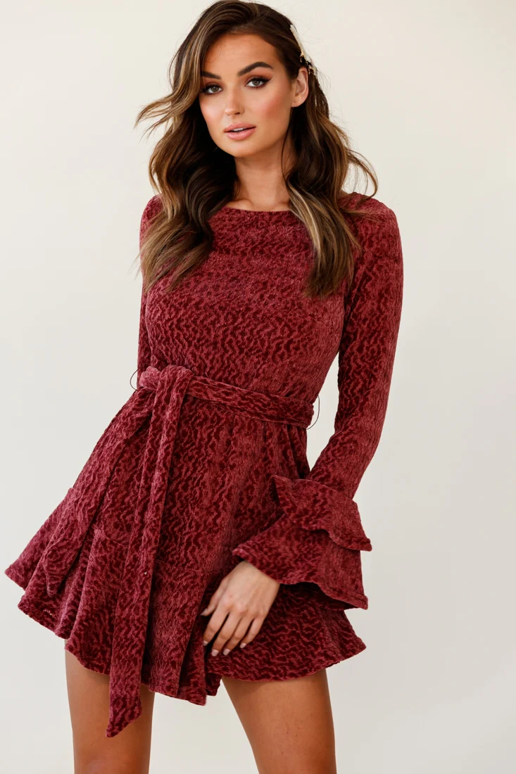 Saphira Long Sleeve Fluted Hem Knit Dress Rose - Sonourner