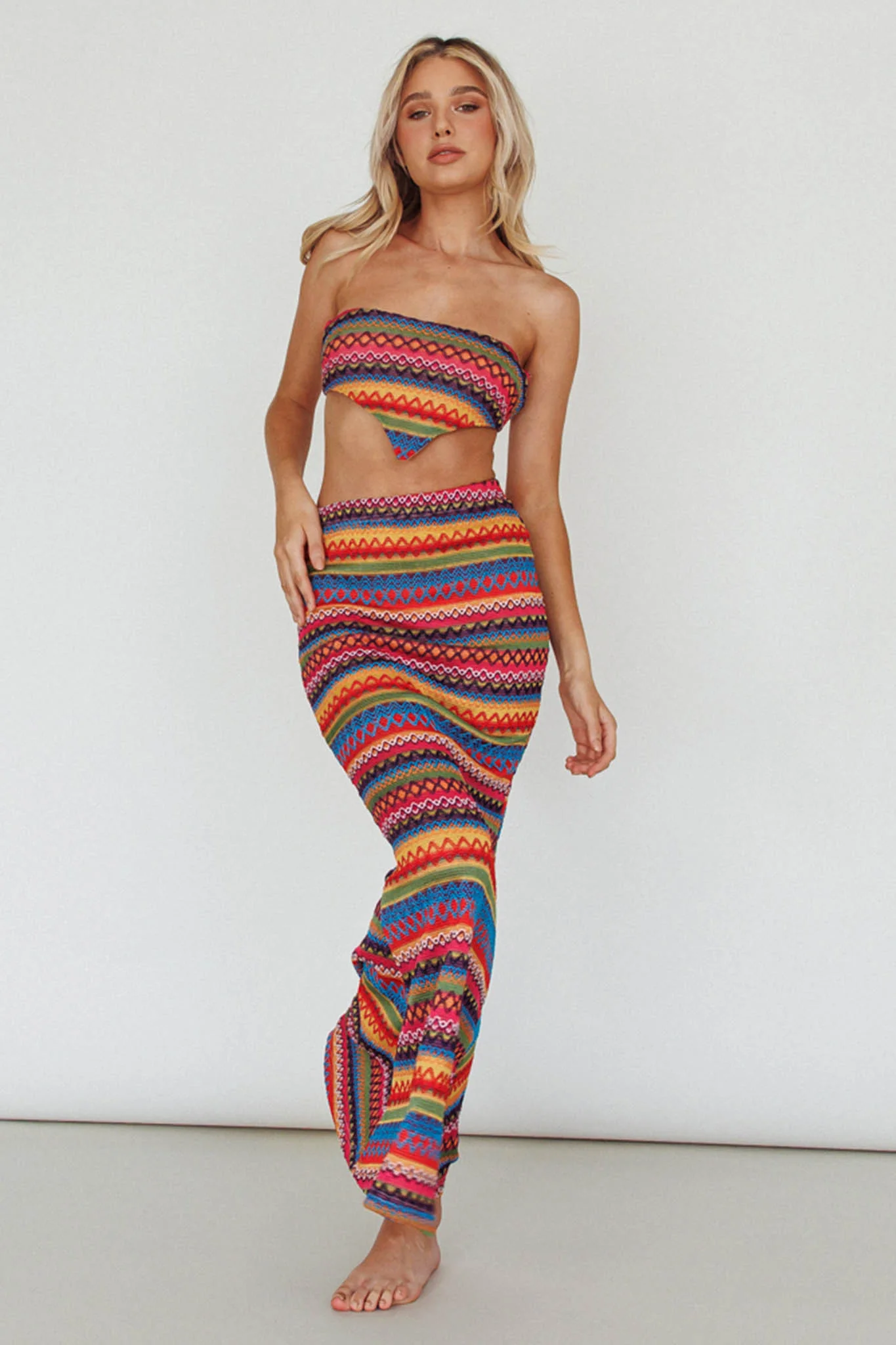 Tulum Knit Midi Skirt Pink Multi - Sonourner