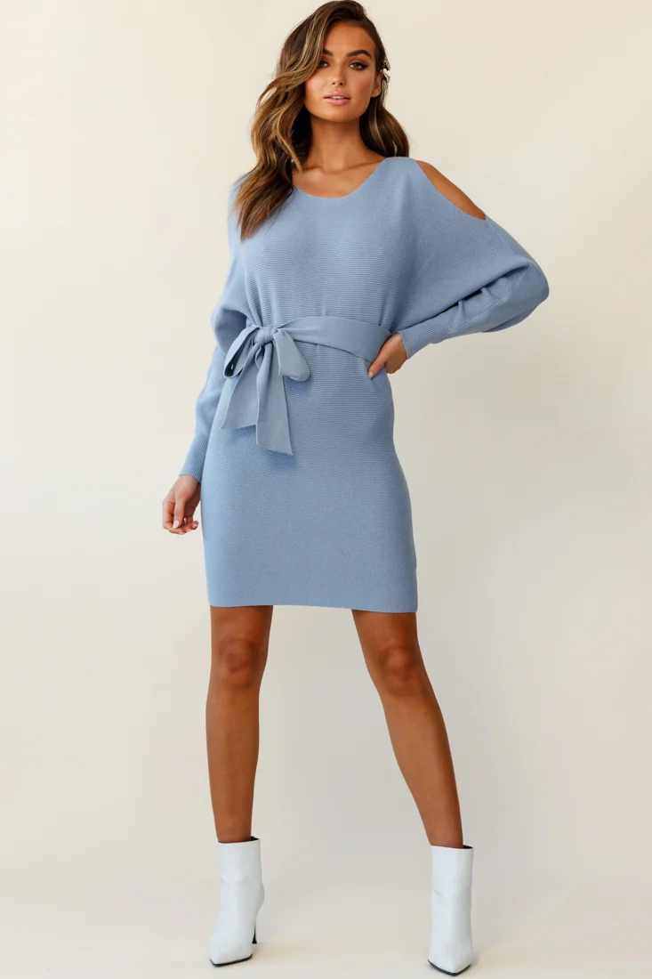 Sorry, Honey Cold Shoulder Knit Dress Midnight Blue - Sonourner