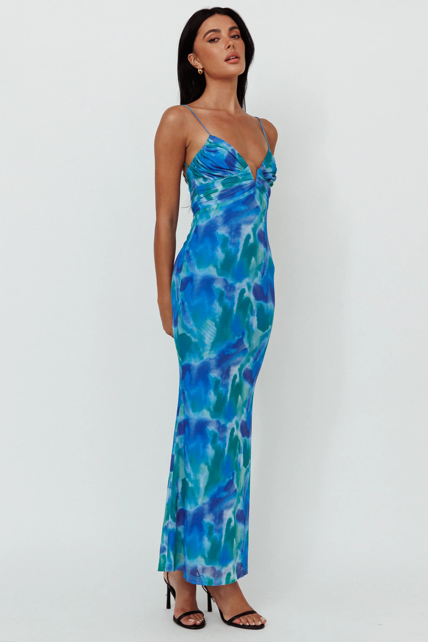 Marrakesh Gathered Bust Maxi Dress Print Blue - Sonourner