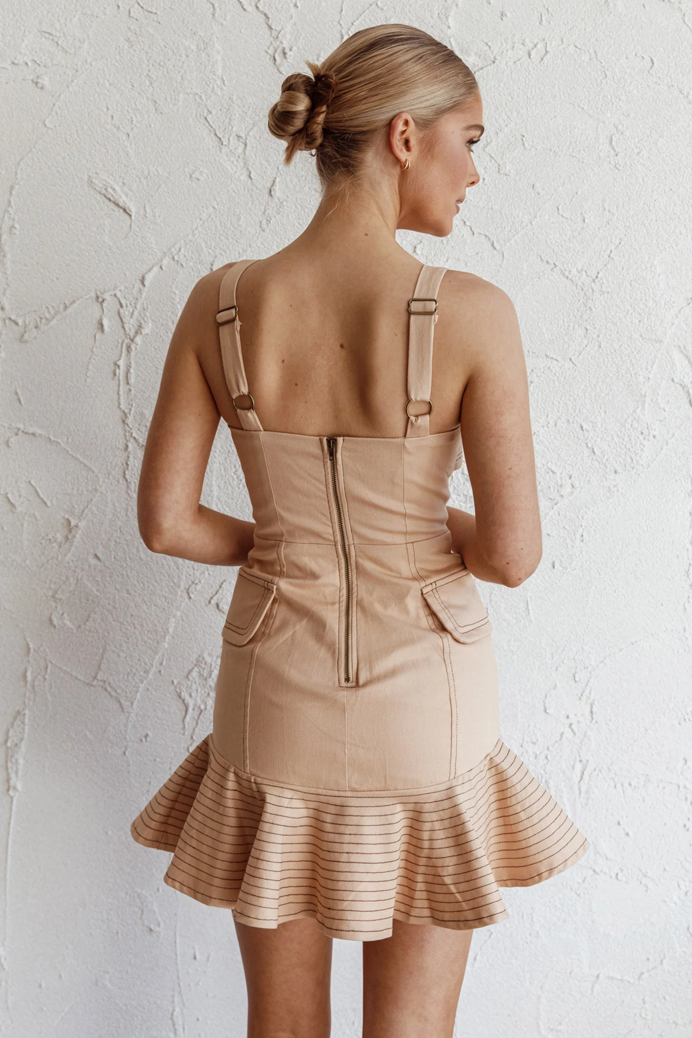 Riverside Ruffle Hem Mini Dress Oat - Sonourner