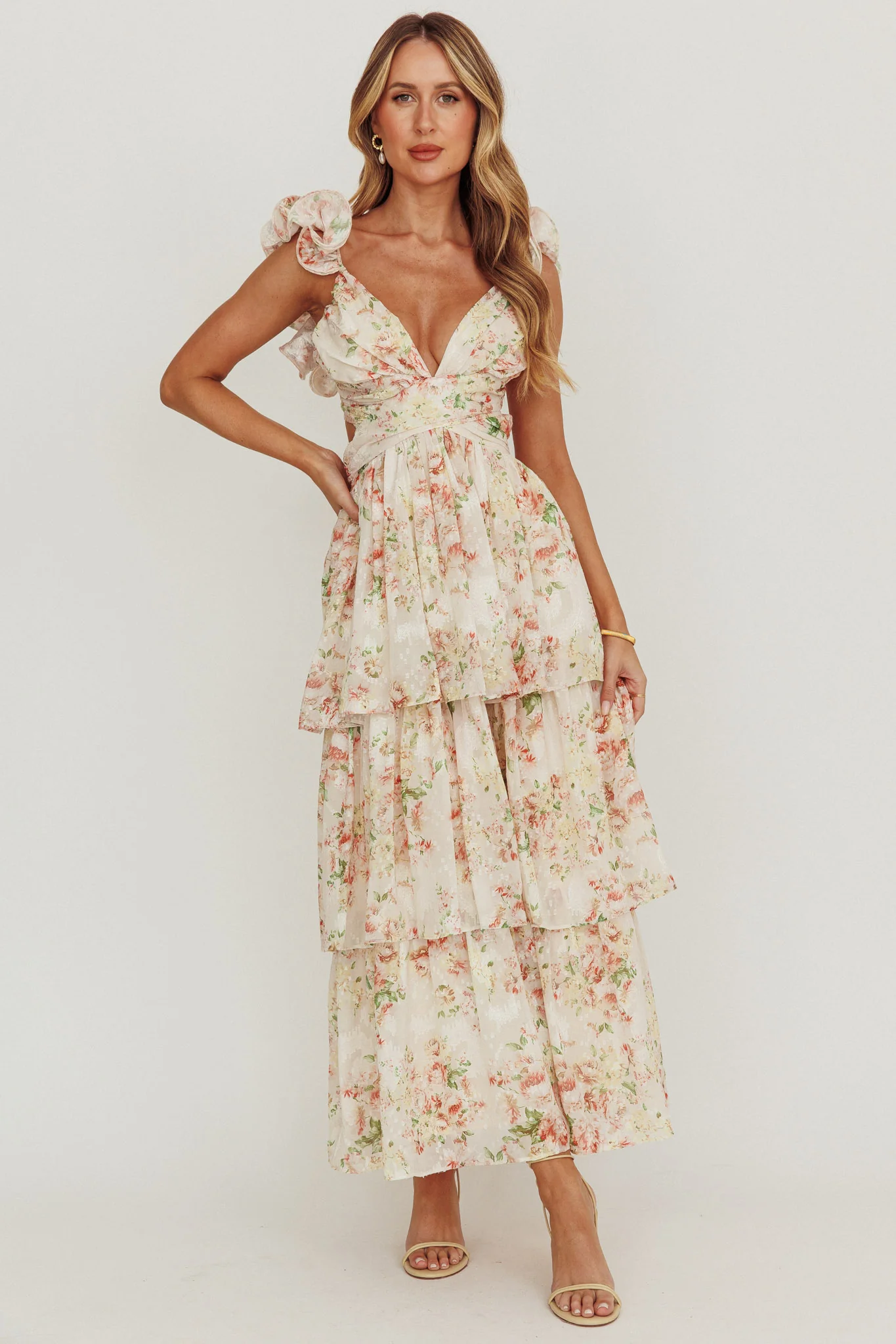 Roselle Backless Ruffle Maxi Dress Floral Multi - Sonourner