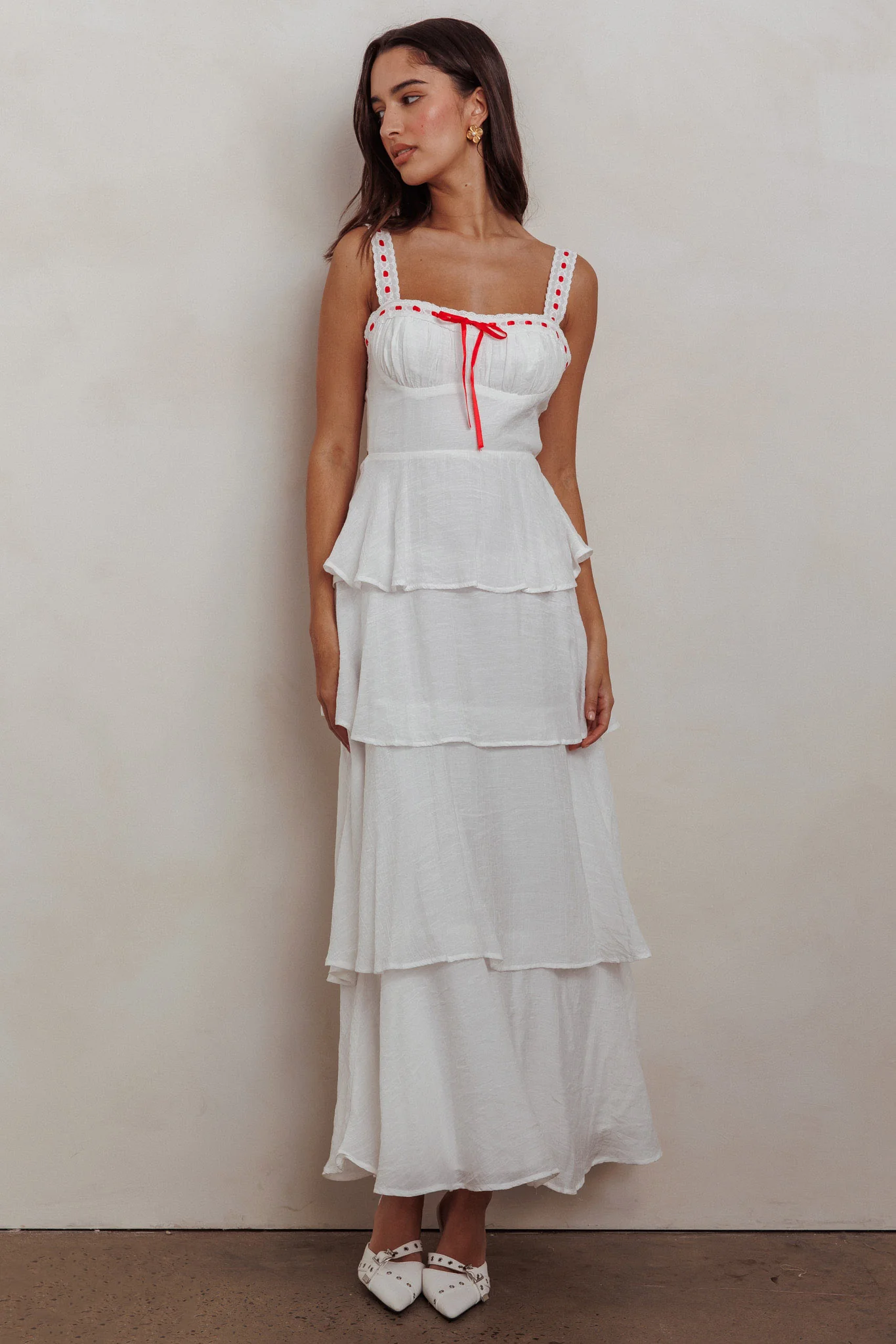 Provence Bloom Tiered Ruffle Maxi Dress Off White - Sonourner