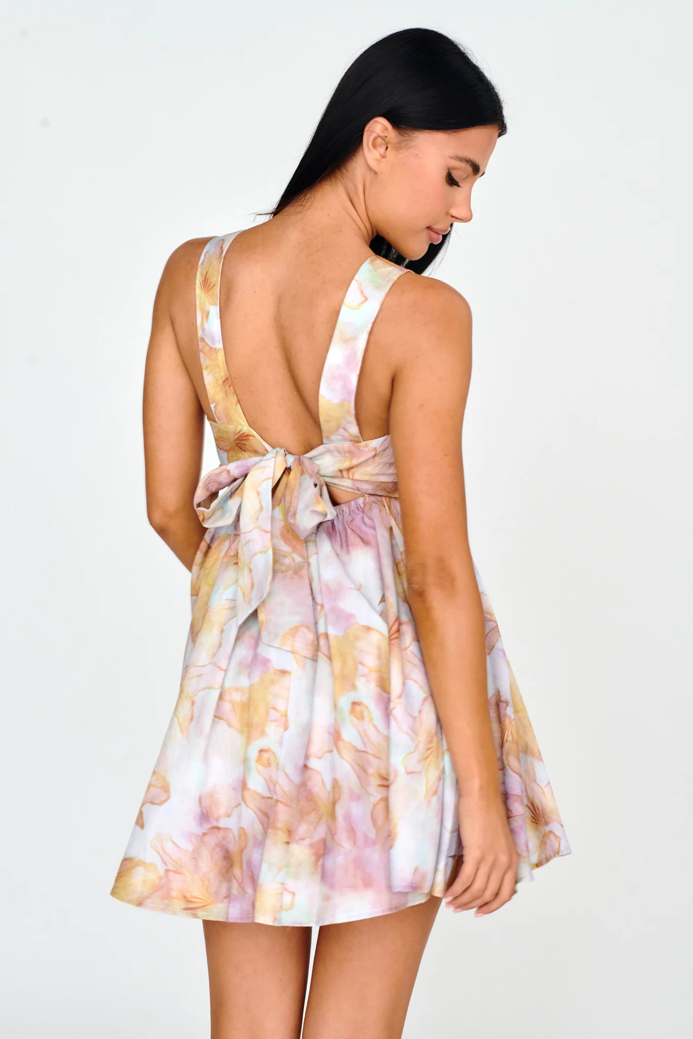 New Horizons Square Neckline Tied Mini Dress Yellow - Sonourner