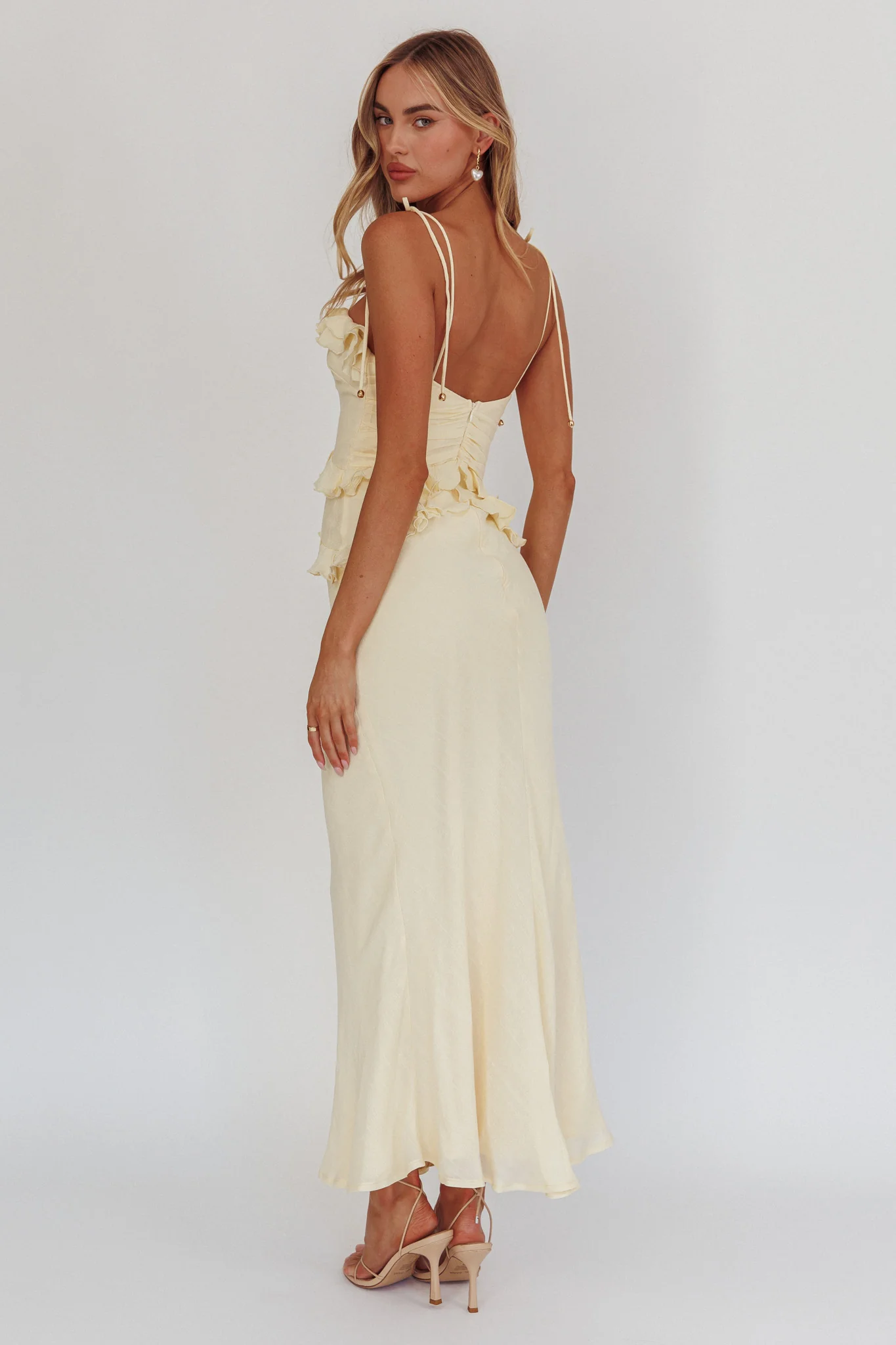 On A Roll Frill Trim Maxi Dress Yellow - Sonourner