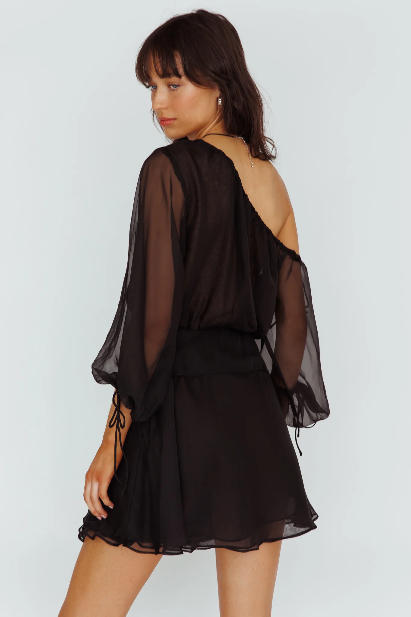 Mariona Off Shoulder Long Sleeve Mini Dress Black - Sonourner