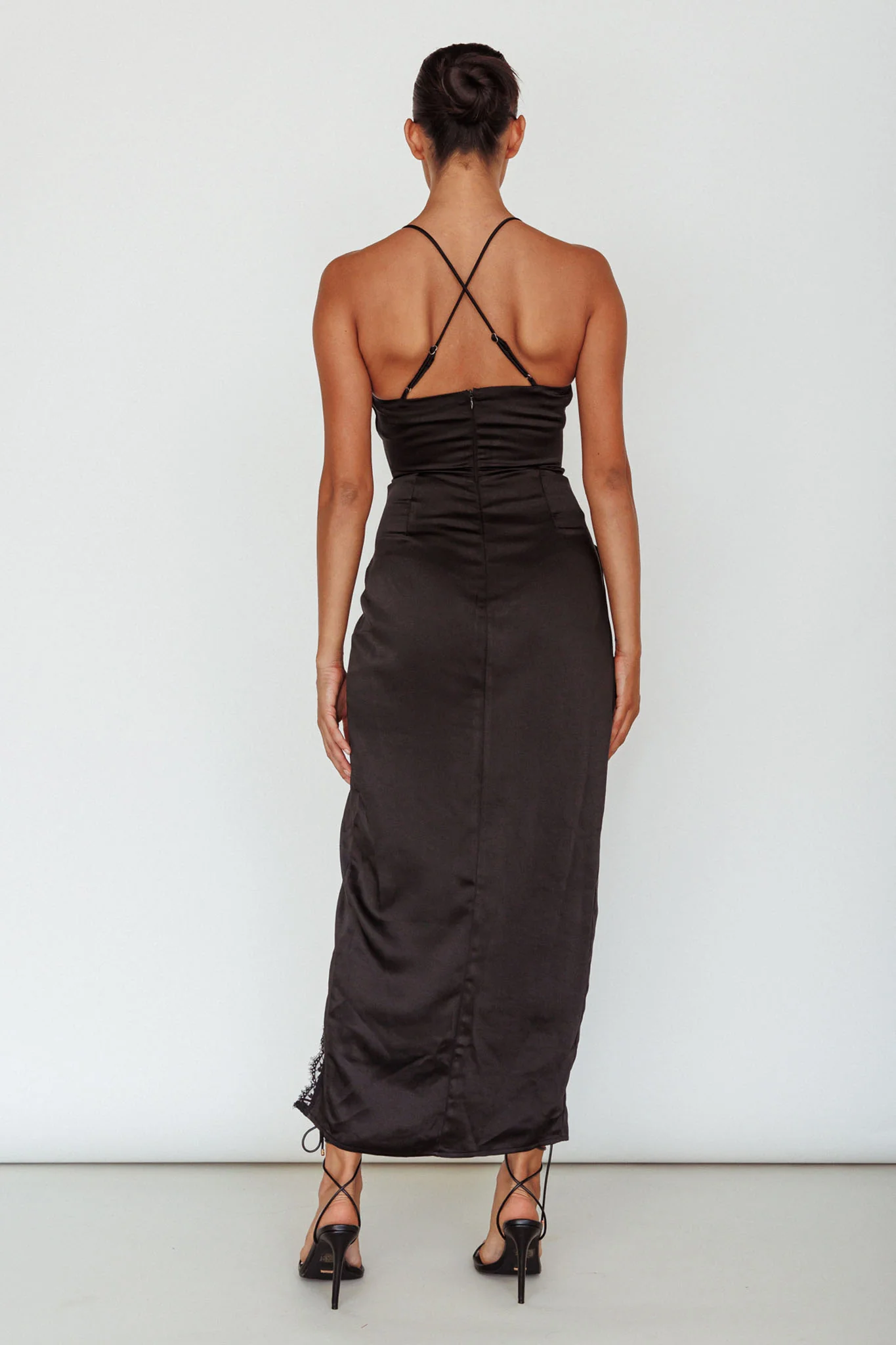 Winter Moon Lace Trim Midi Dress Black - Sonourner