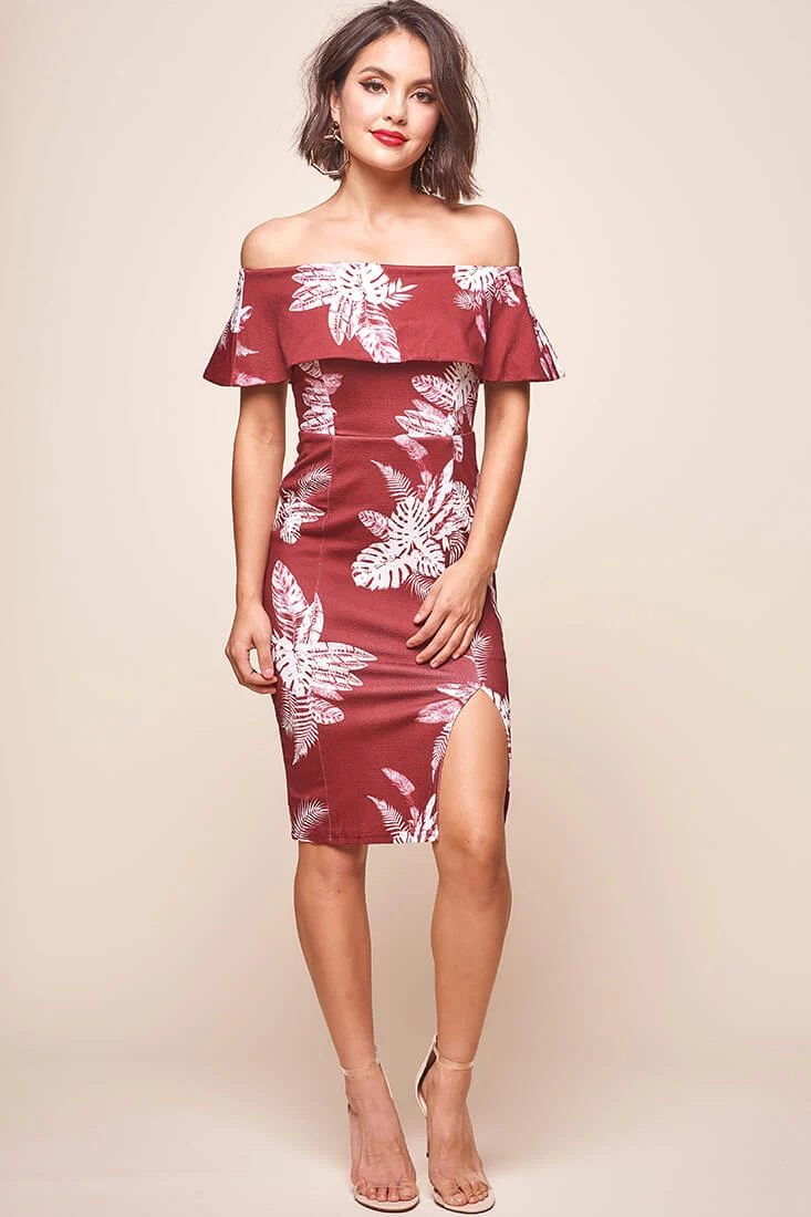 Alina Tiered Off Shoulder Dress Wine Base - Sonourner