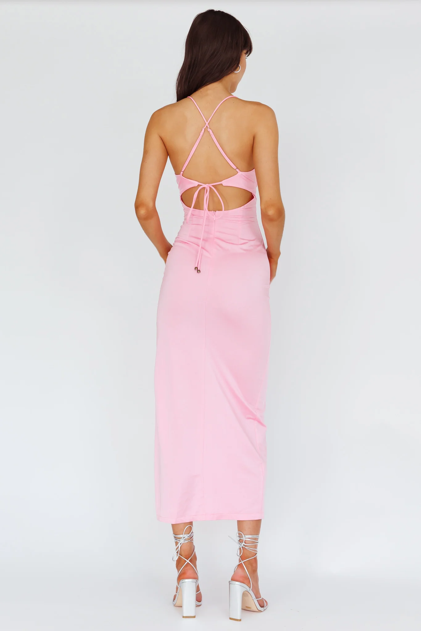 Summer Rose Front Split Midi Dress Pink - Sonourner